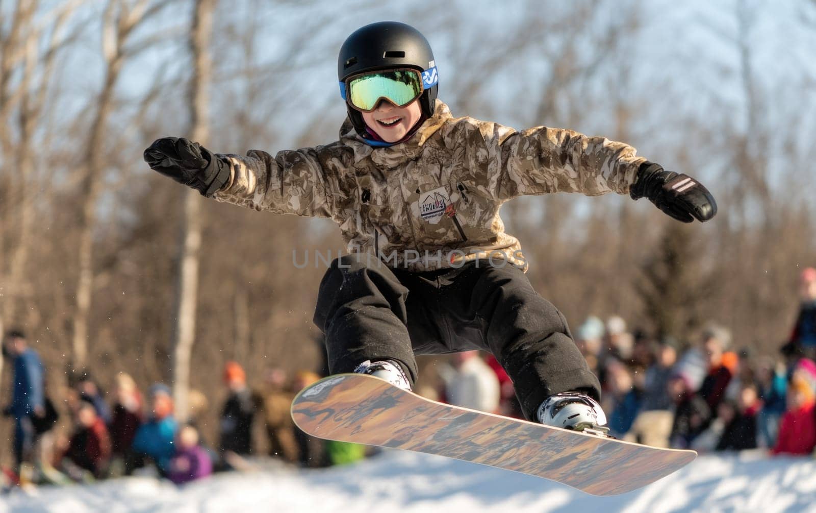 Mountain descent: snowboarder carving through fresh powder in winter mountains, capturing essence of outdoor sports and exhilaration of gliding down pristine slopes under sky