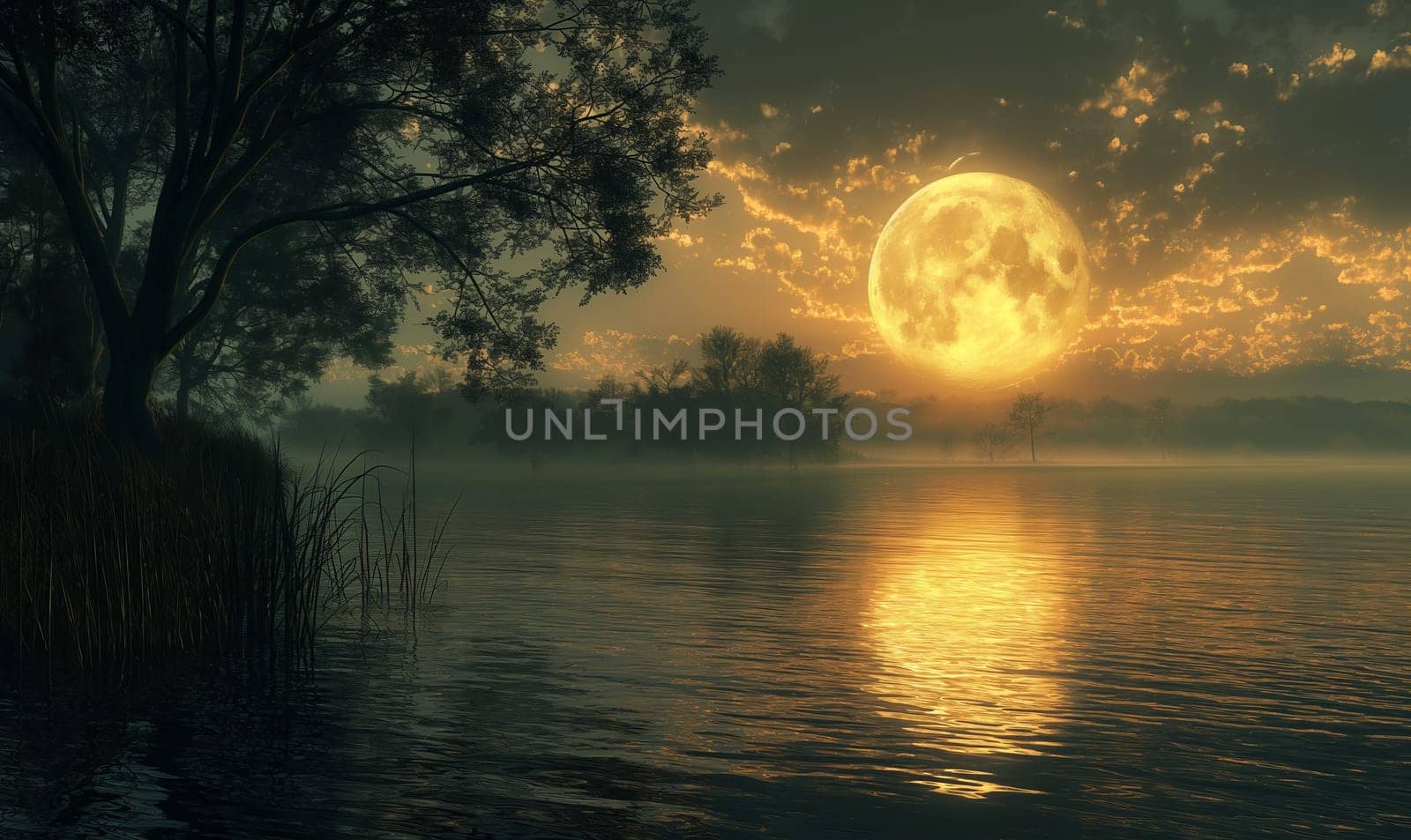 Natural landscape with fantastic supermoon. Selective focus.
