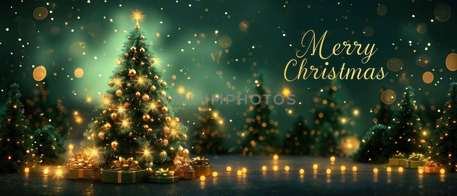 A greeting Christmas card with the text Merry Christmas. Selective focus.