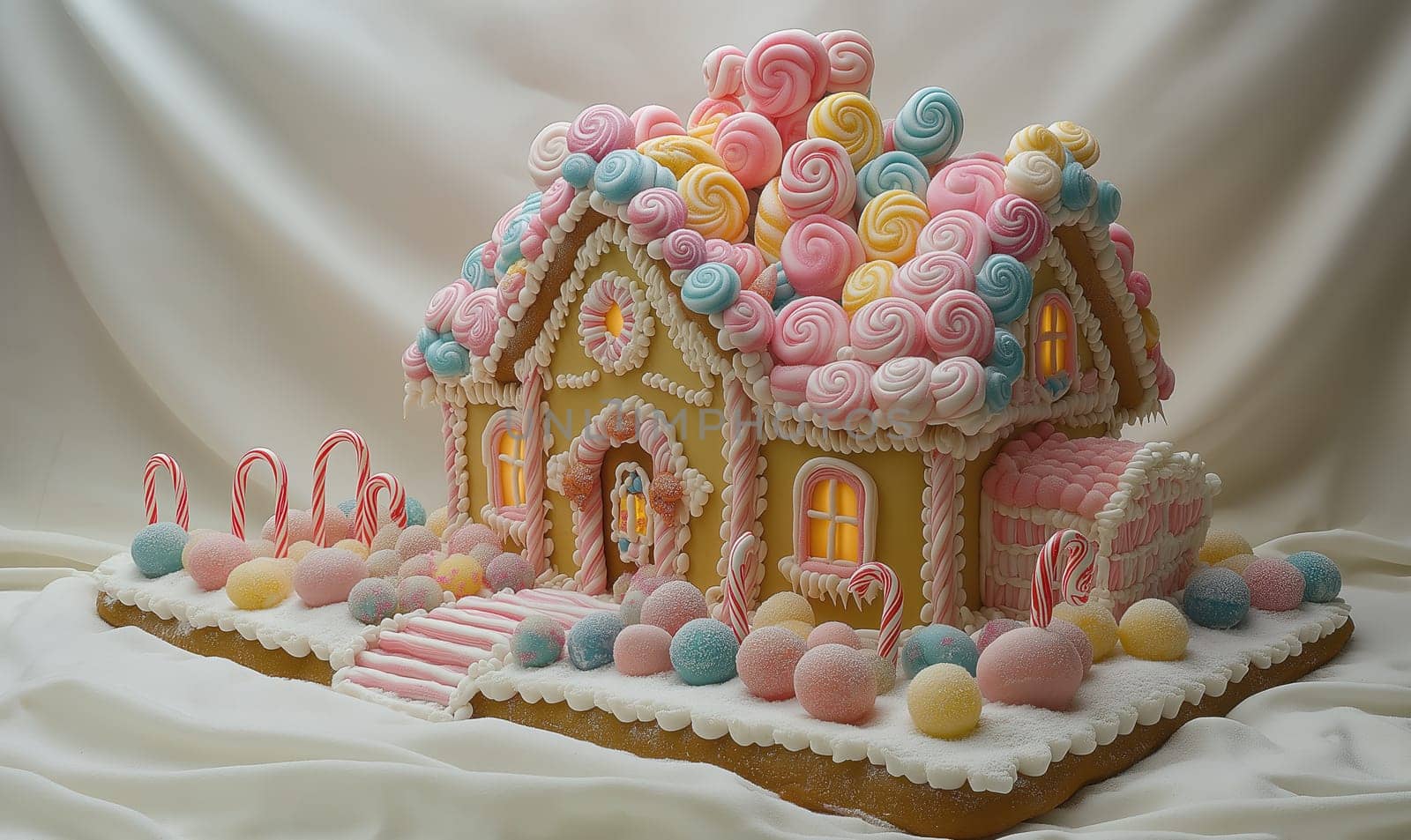 Christmas gingerbread house on an abstract background. Selective focus.