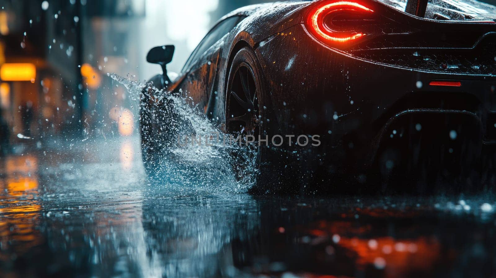 Cautious drive: vehicle carefully maneuvers on a slick road, illustrating the significance of maintaining control and awareness in adverse weather conditions to ensure safety and prevent accidents