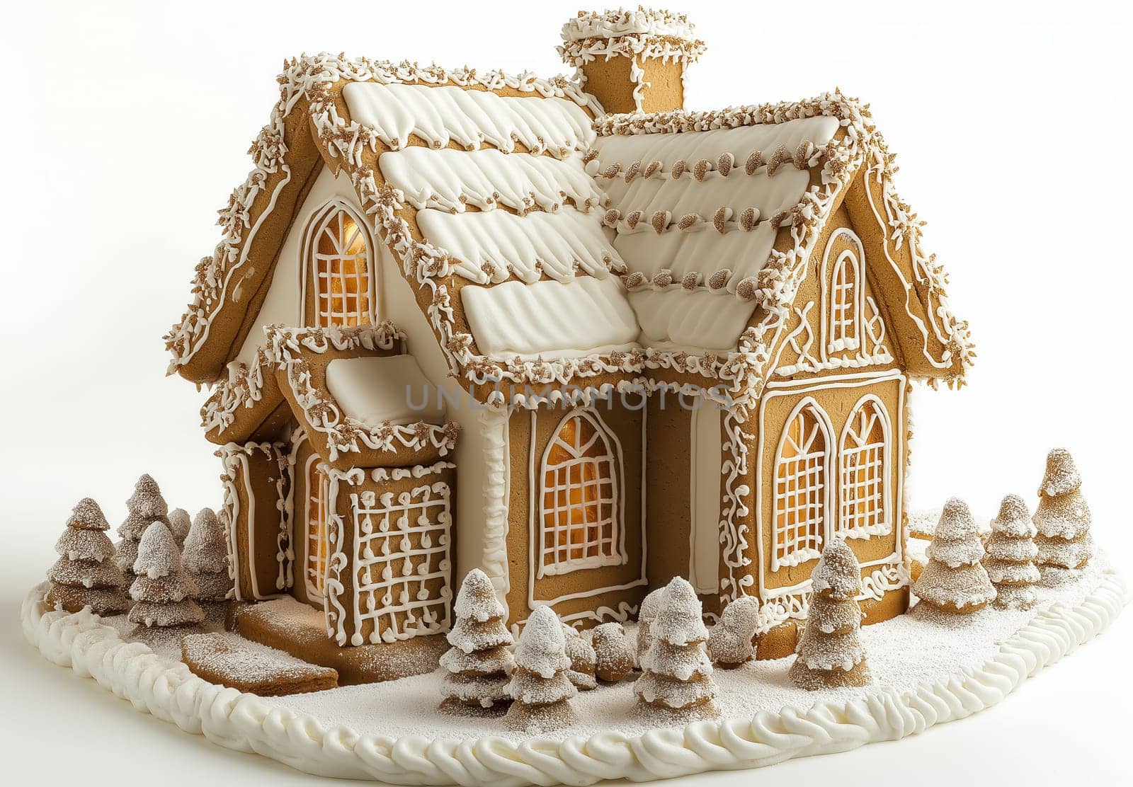 Christmas gingerbread house on white background. Selective focus.