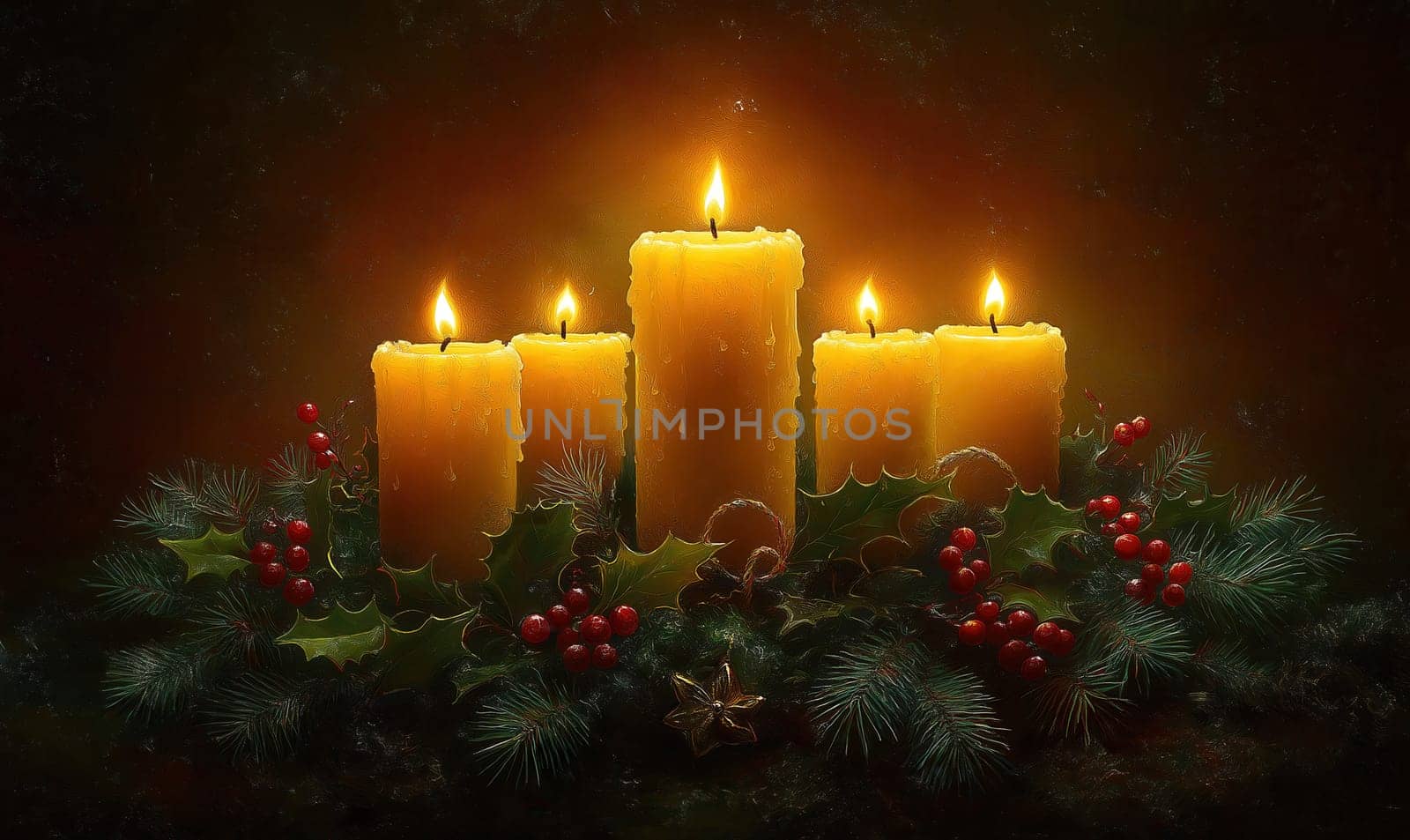 Christmas candles on a blurred background. Selective focus.