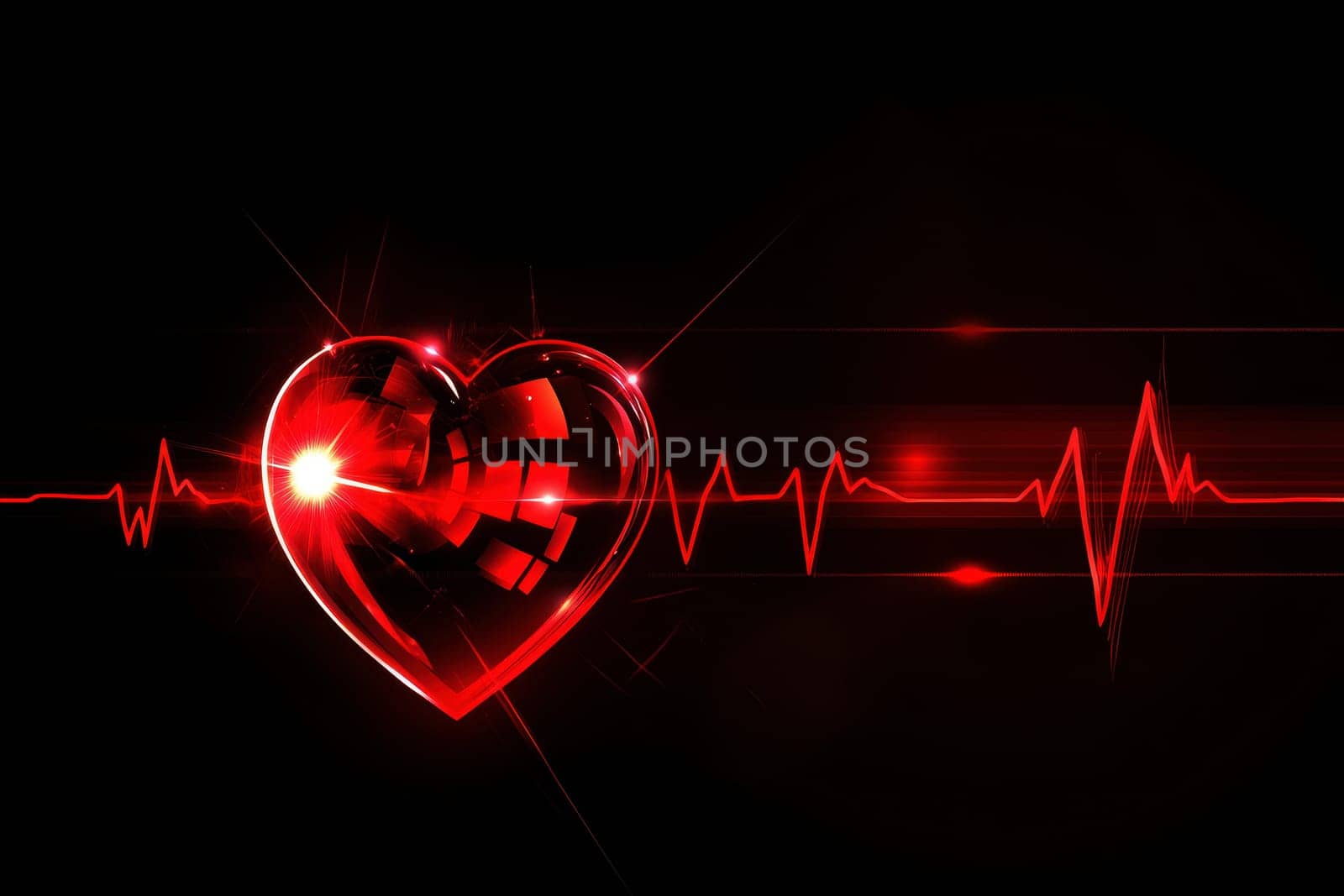 Heart health concept a heart shape on an electrocardiogram on isolated black background..