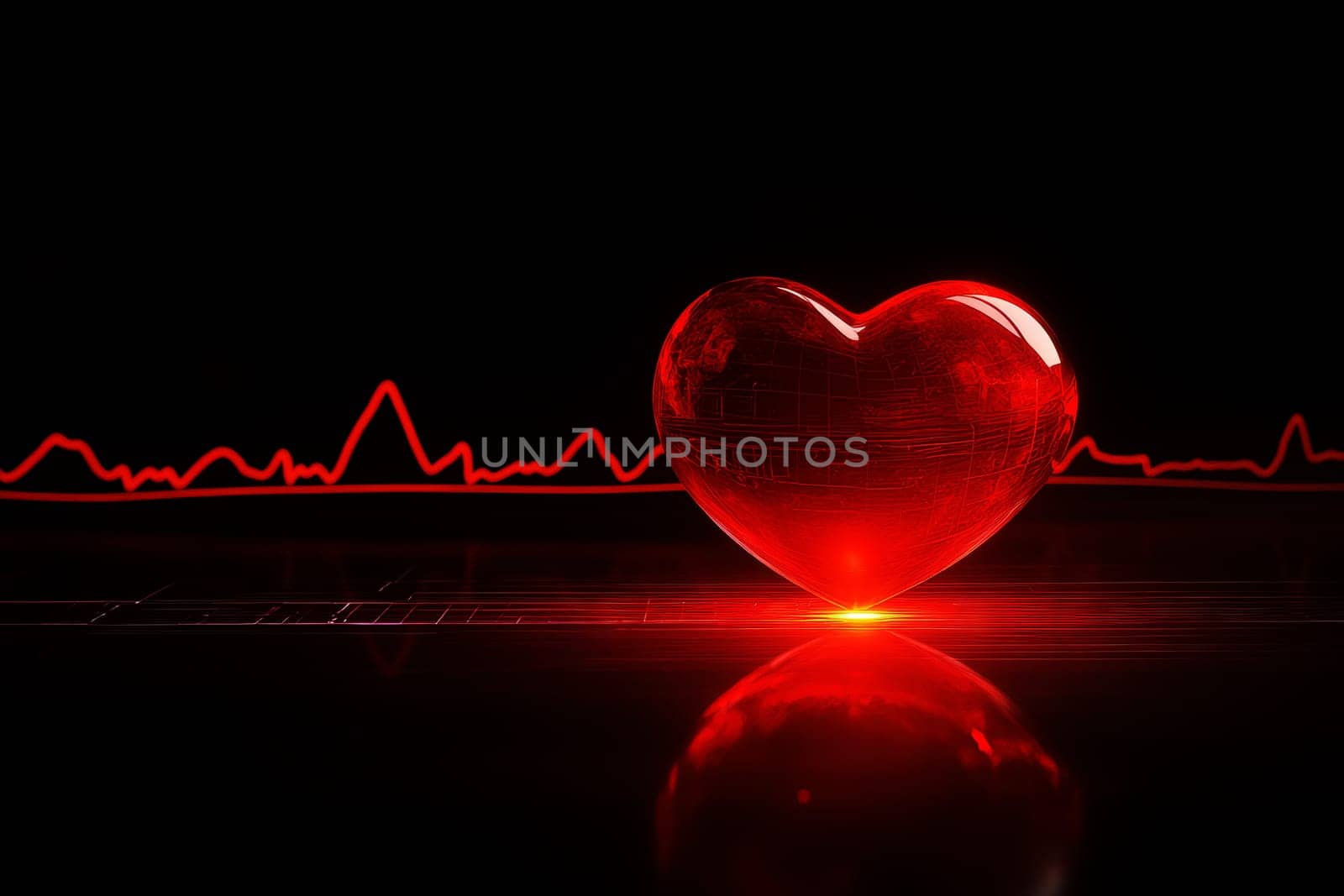 Heart health concept a heart shape on an electrocardiogram on isolated black background..
