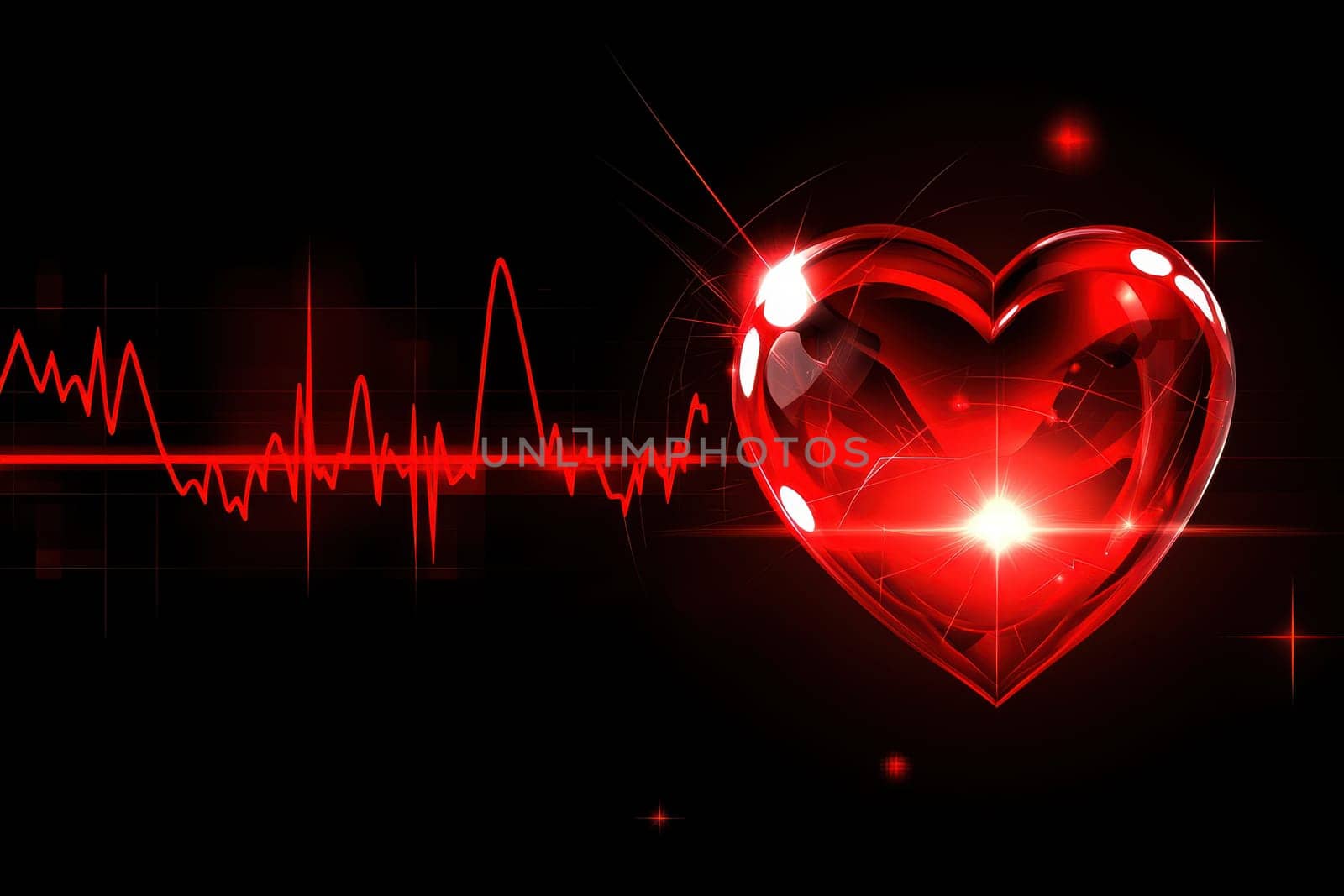 Heart health concept a heart shape on an electrocardiogram on isolated black background..