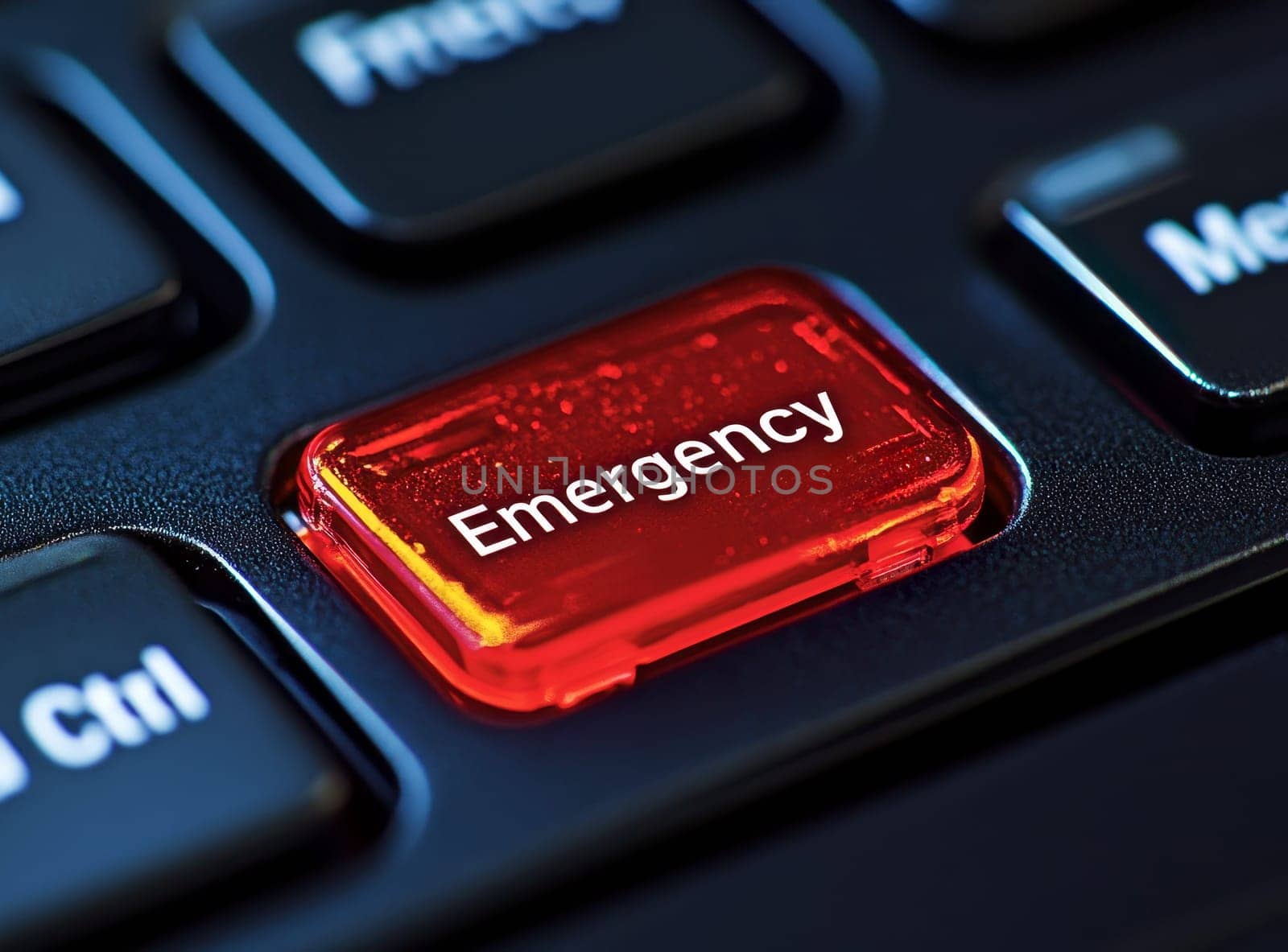 Concept of computer keyboard key with the word Emergency on it ready to press enter..