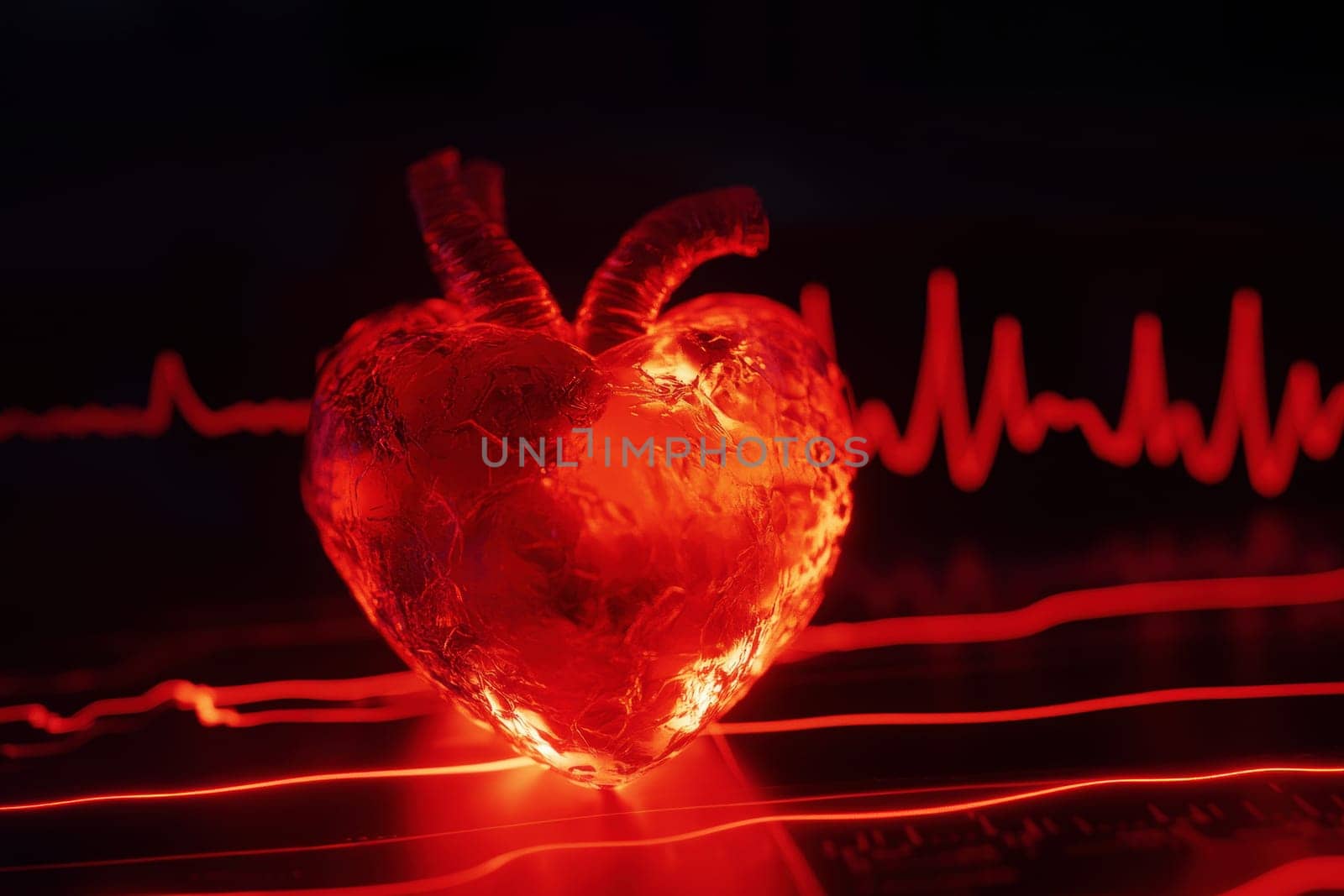 Heart health concept a heart shape on an electrocardiogram on isolated black background..