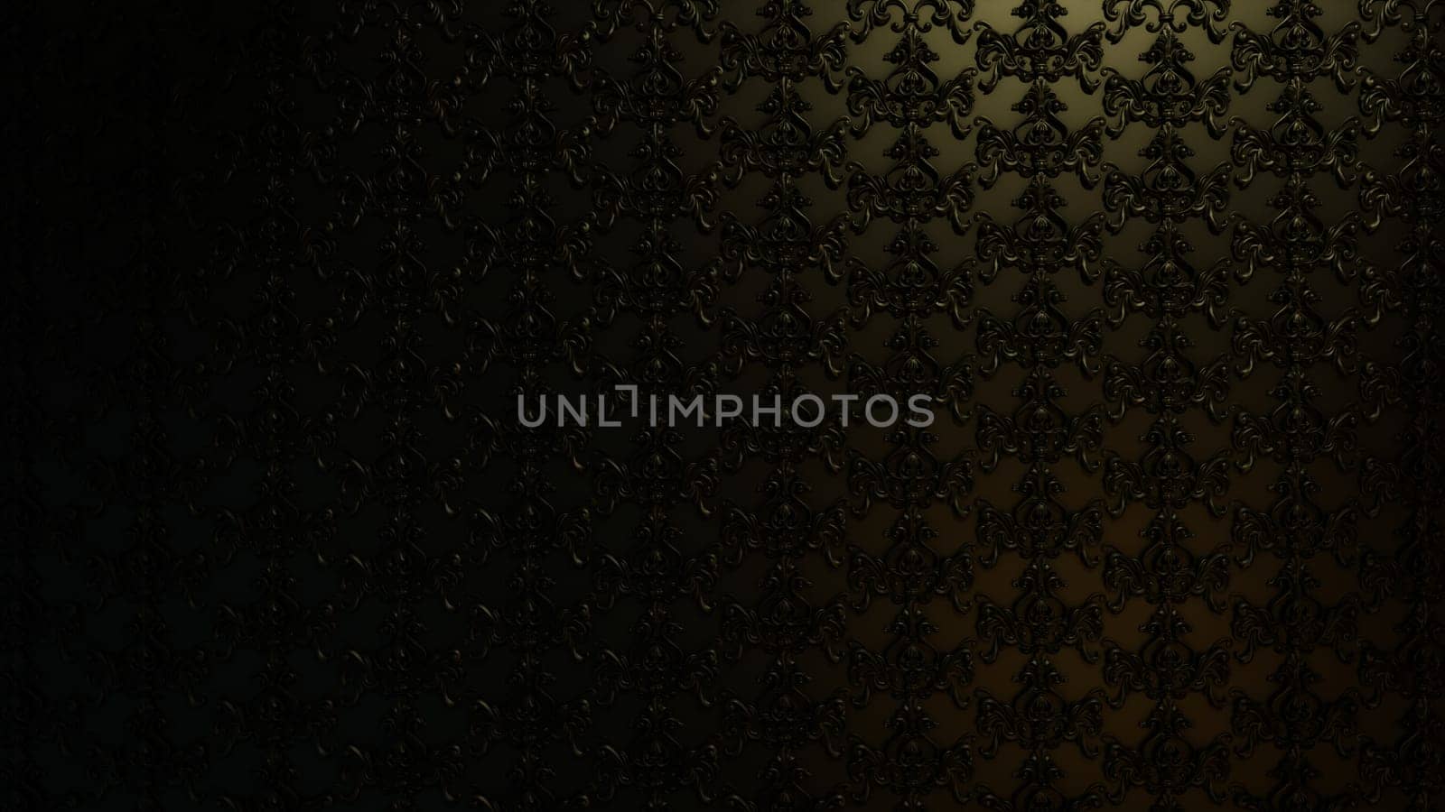 Baroque Scrolls Golden Seamless Ornament, 3D illustration Background for advertising and wallpaper in classic pattern and retro scene. 3D rendering in decorative concept.