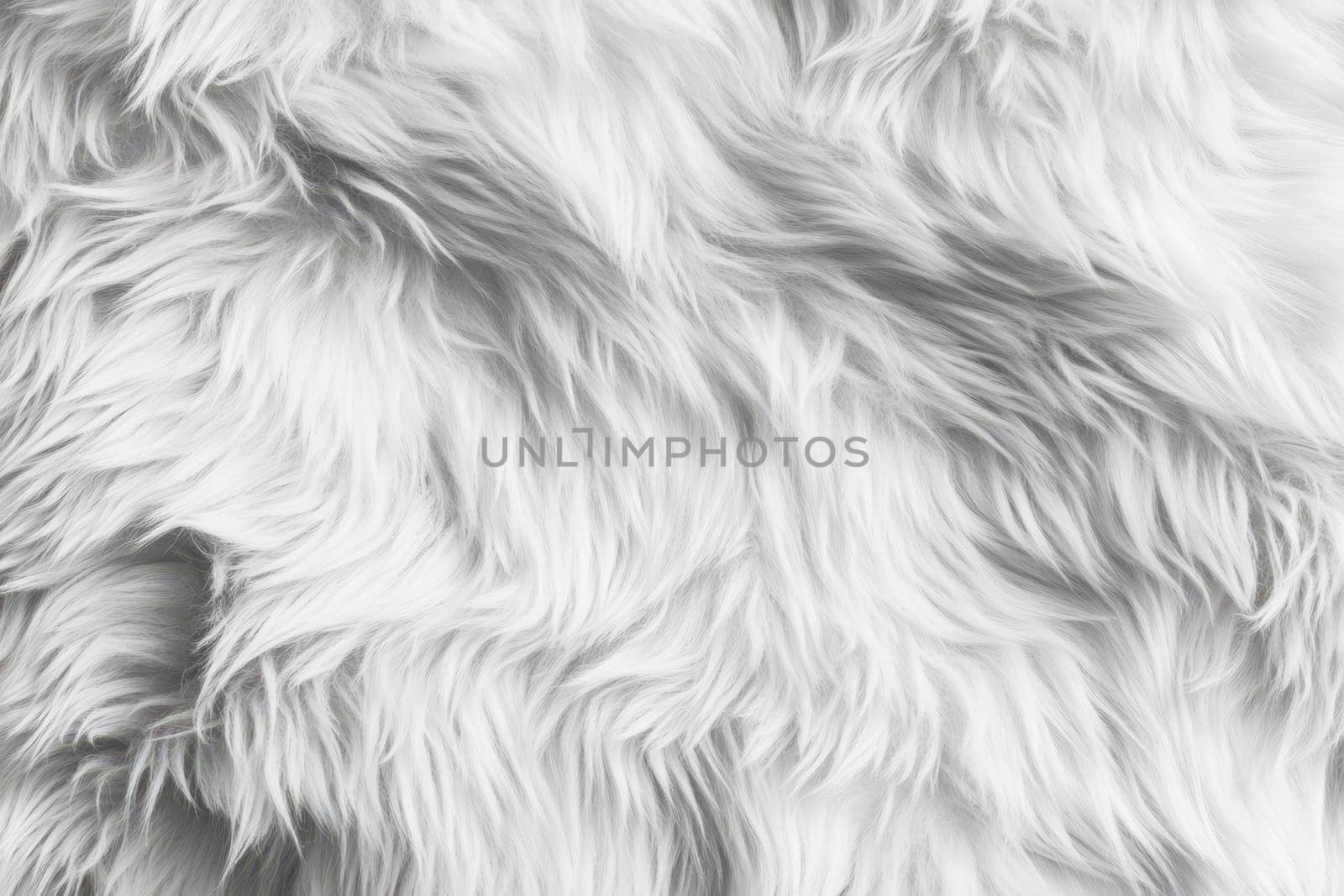 A close up of a fluffy white fur, possibly from a sheep or a cat. The fur is long and soft, giving the impression of warmth and comfort.