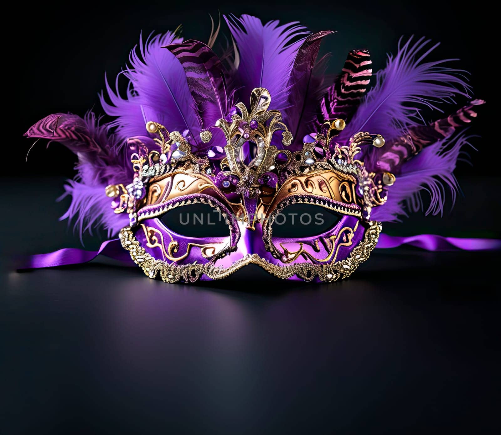Venice Carnival background images for tourist promotions. Luxury mask adorned with jewels. Carnival masquerade ball. AI generated
