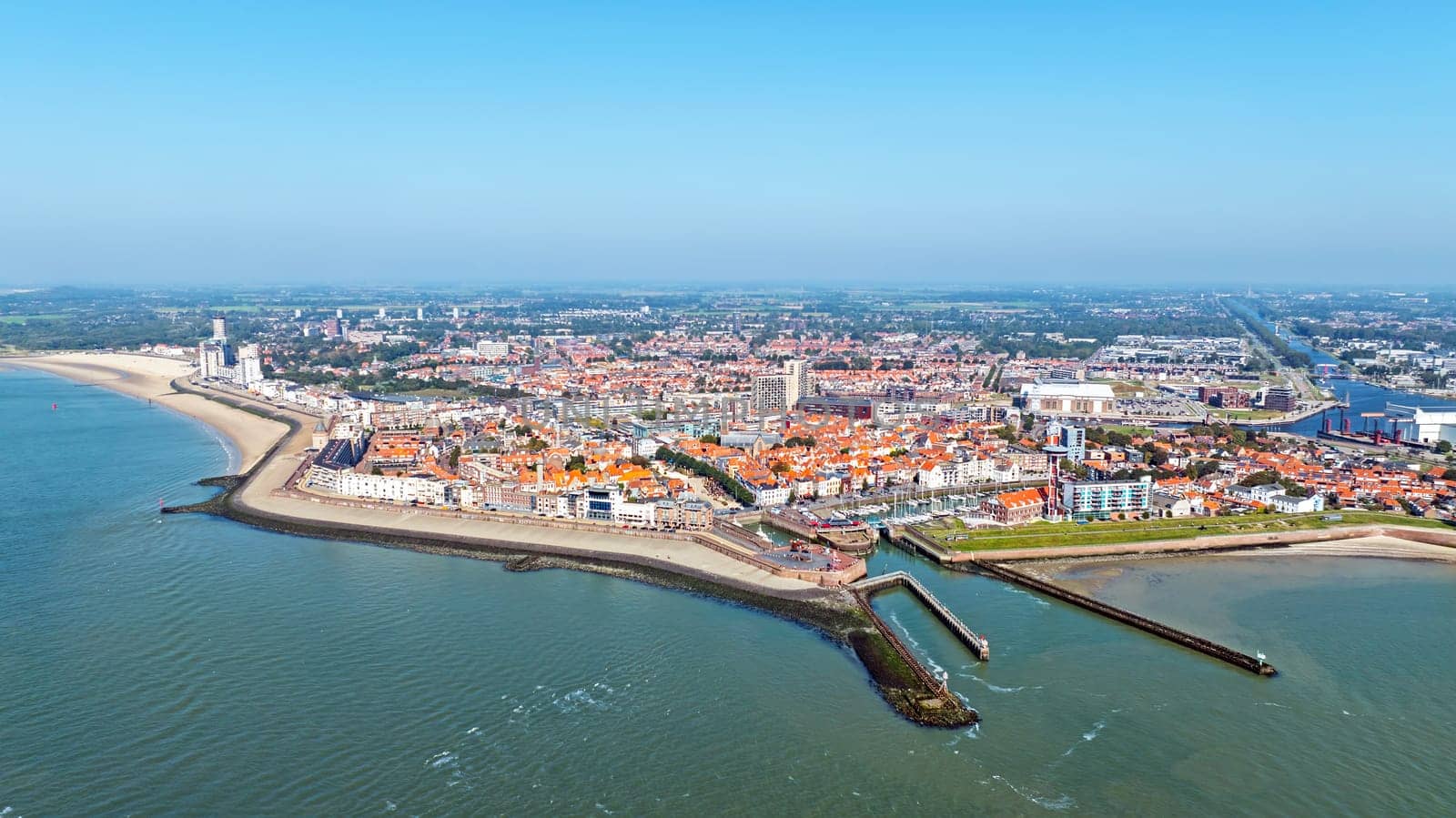Aerial from the historical town Vlissingen in Zeeland the Netherlands