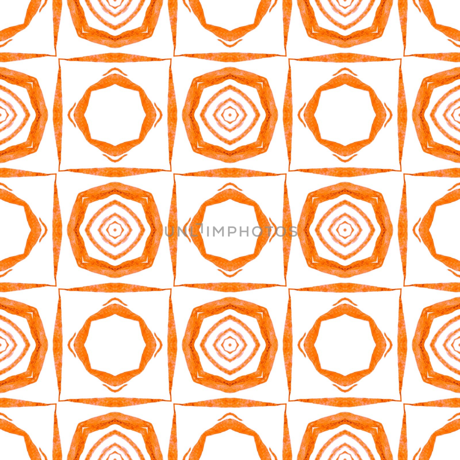 Textile ready captivating print, swimwear fabric, wallpaper, wrapping. Orange classy boho chic summer design. Organic tile. Trendy organic green border.