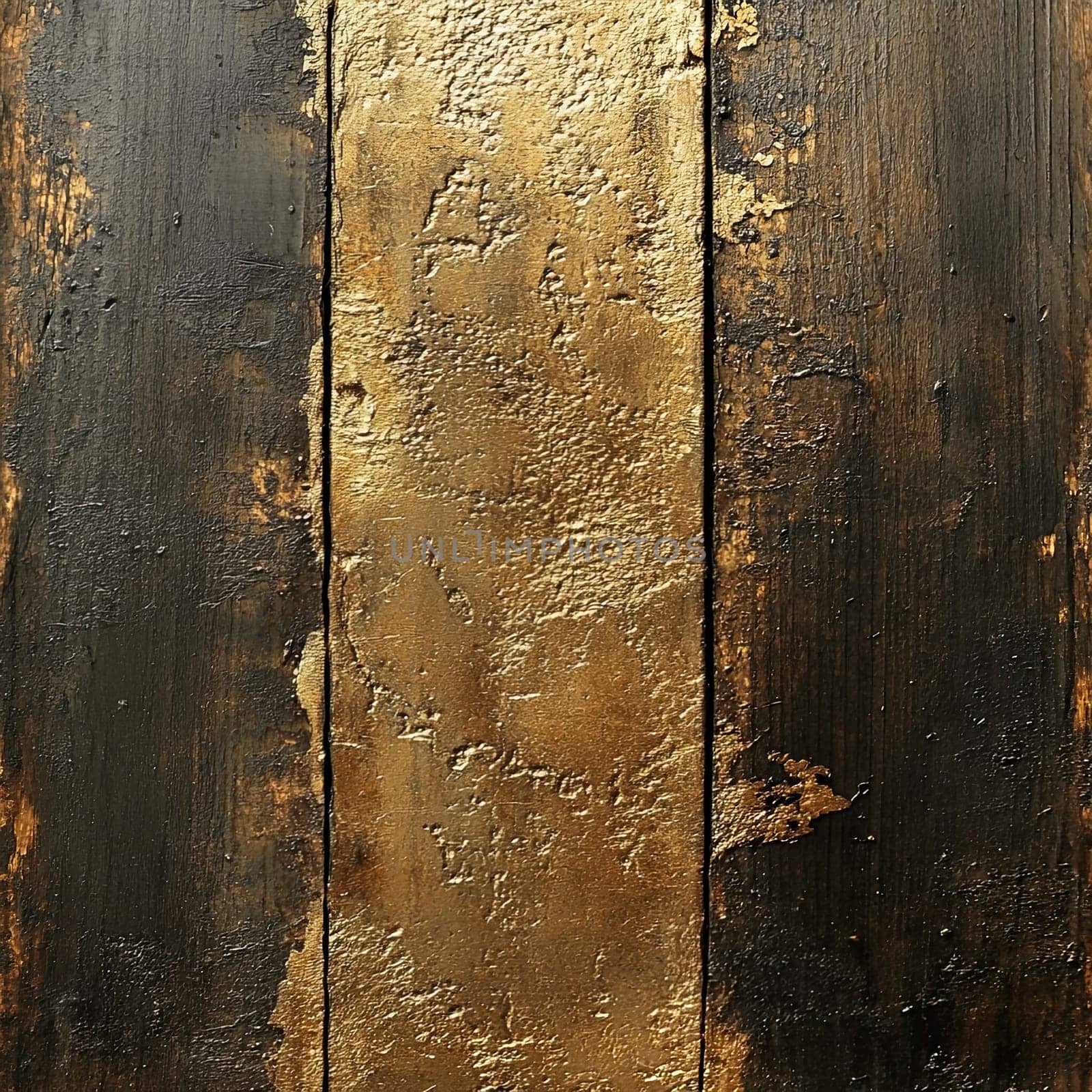 A striking wall displays a mix of dark brown and gold textures, showcasing a unique blend of modern abstract art. The golden section stands out vividly against the dark backdrop.