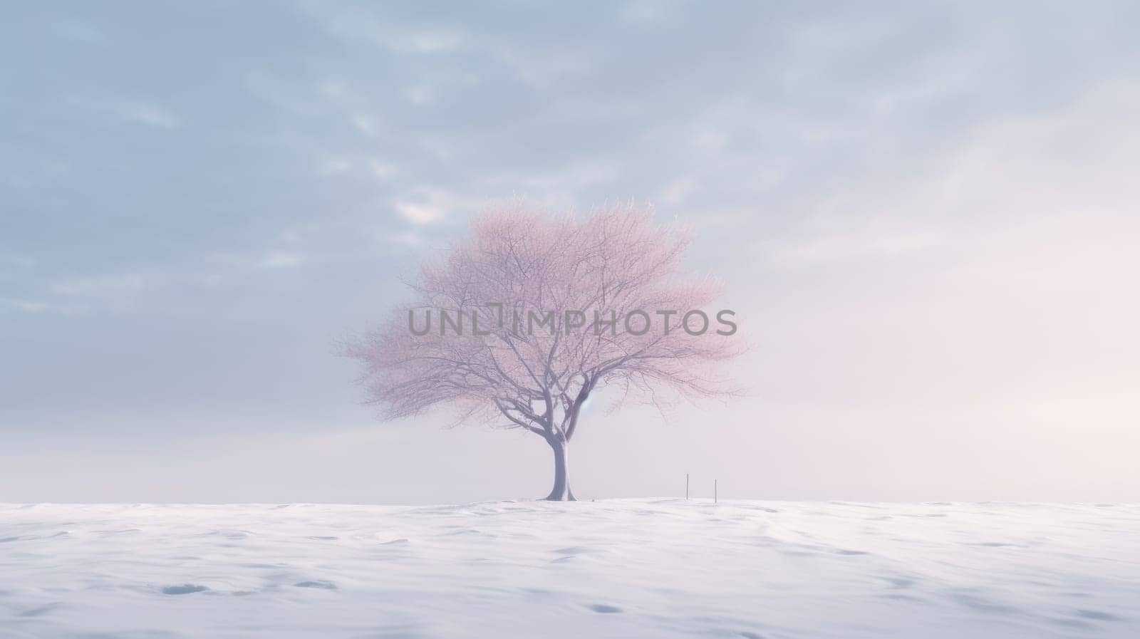 Lone lonely tree in winter solitude, minimalist. Generative AI weber. by biancoblue