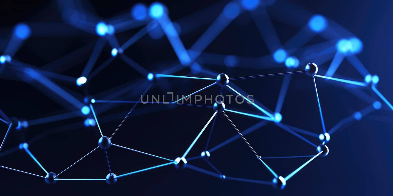 3D network connections with plexus design blue background wallpaper. Generative AI image weber.