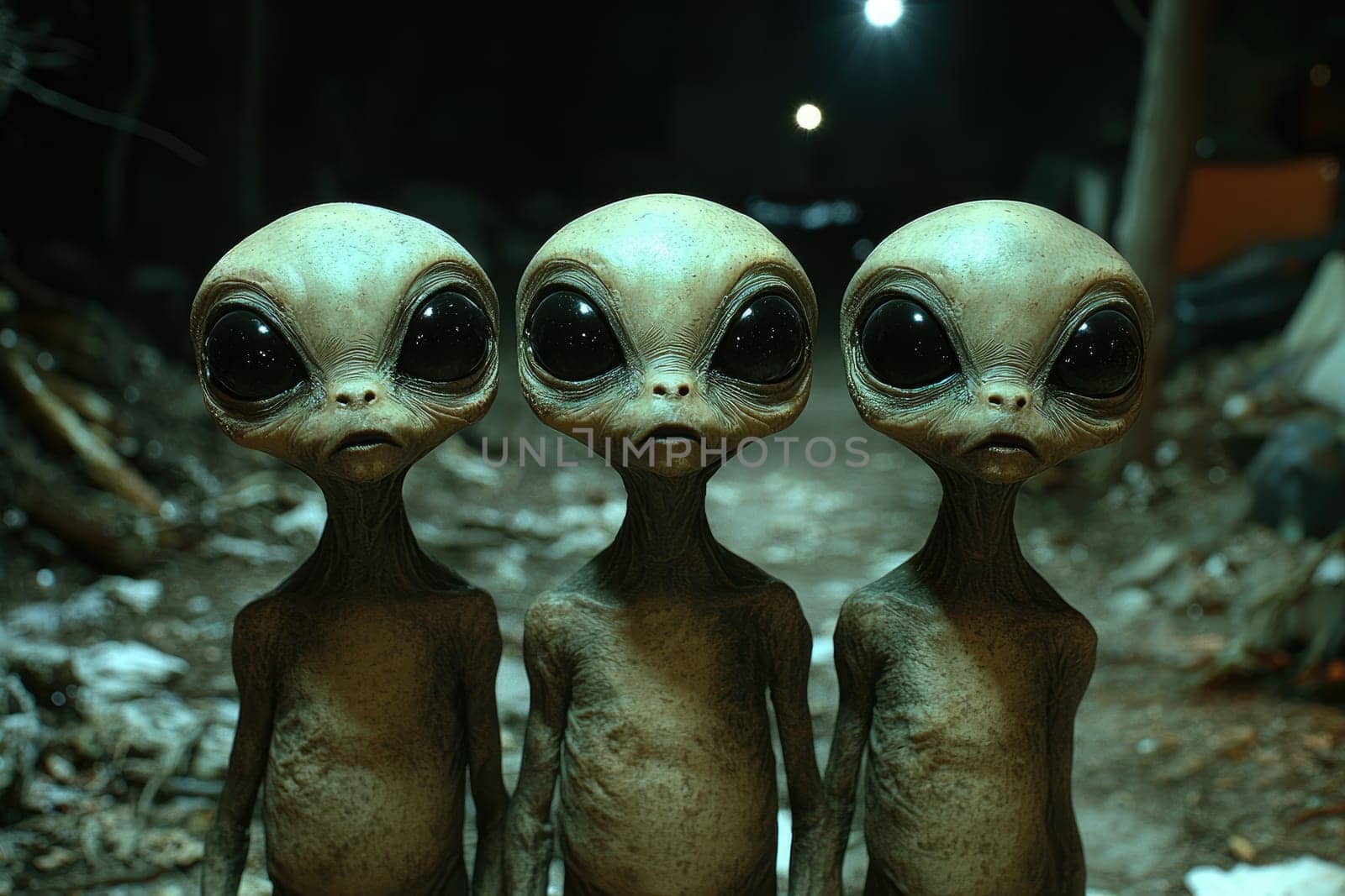Alien encounter: a portrait capturing mystery of UFO sightings, extraterrestrial presence, unknown, highlighting humanity curiosity and intrigue with possible life beyond Earth.
