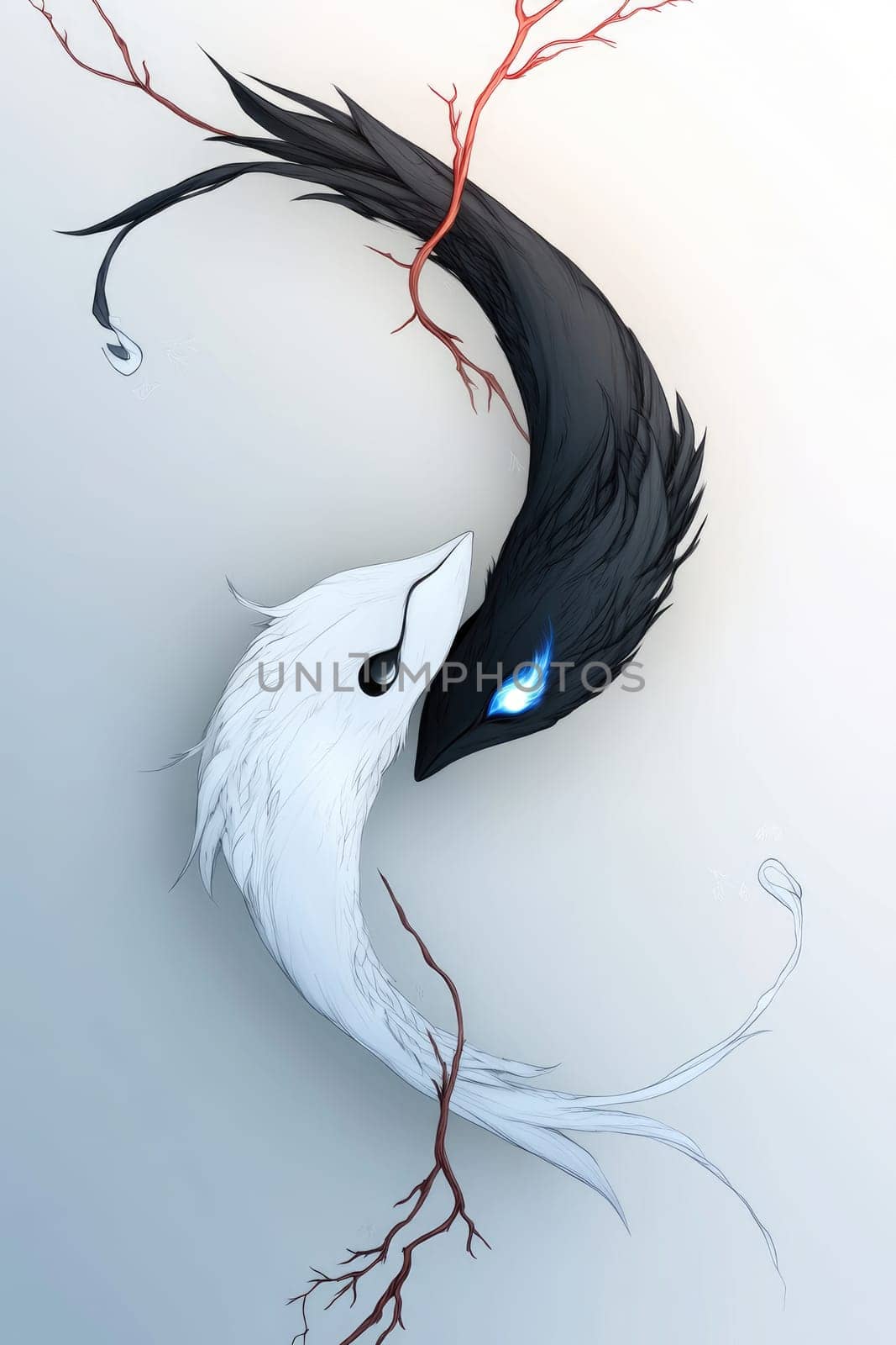 Creative banner: yin-yang symbol, harmonious contrast, balanced energy, spiritual duality, artistic design, minimalist expression, dynamic flow, philosophical theme, serene aesthetic