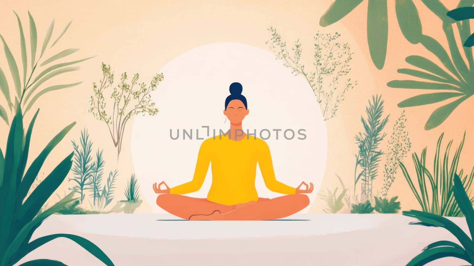 Woman practicing yoga and enjoying a peaceful meditation session in a tranquil environment with lush foliage