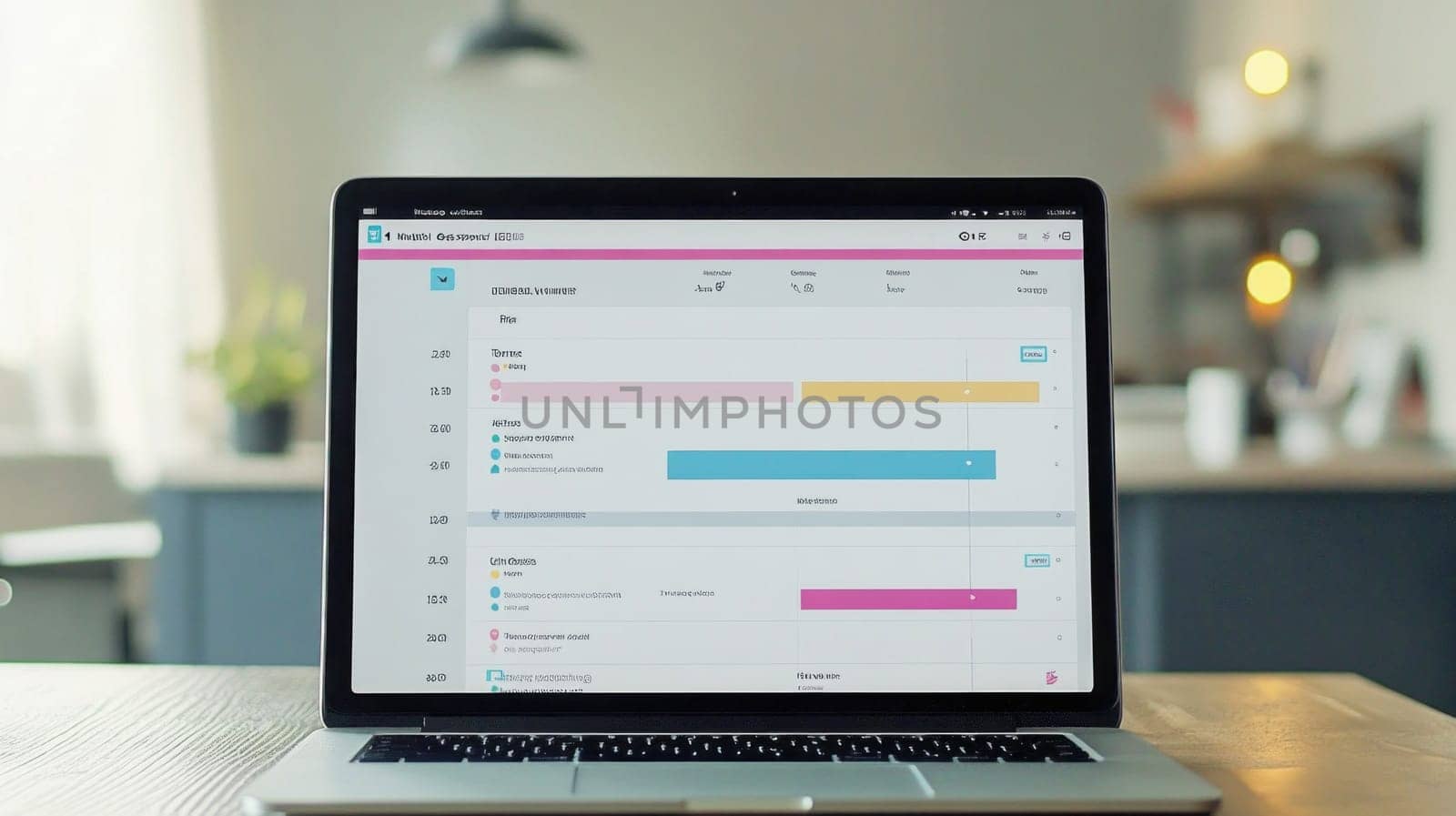 Open laptop displaying scheduling app interface on wooden table in comfortable home office setting, promoting efficient time management and remote work productivity