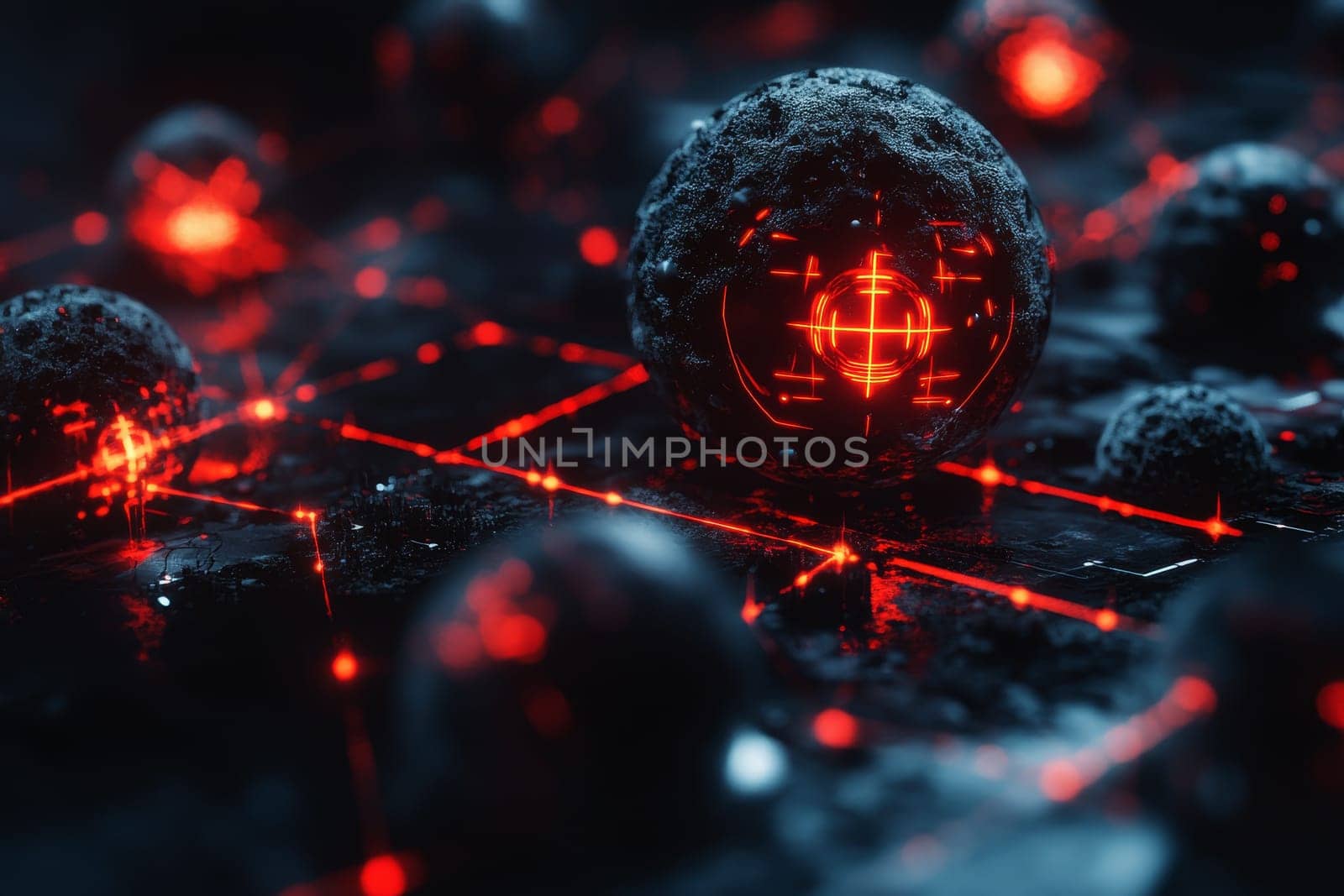 Laser beams targeting cancer cells, representing precise cancer treatment..