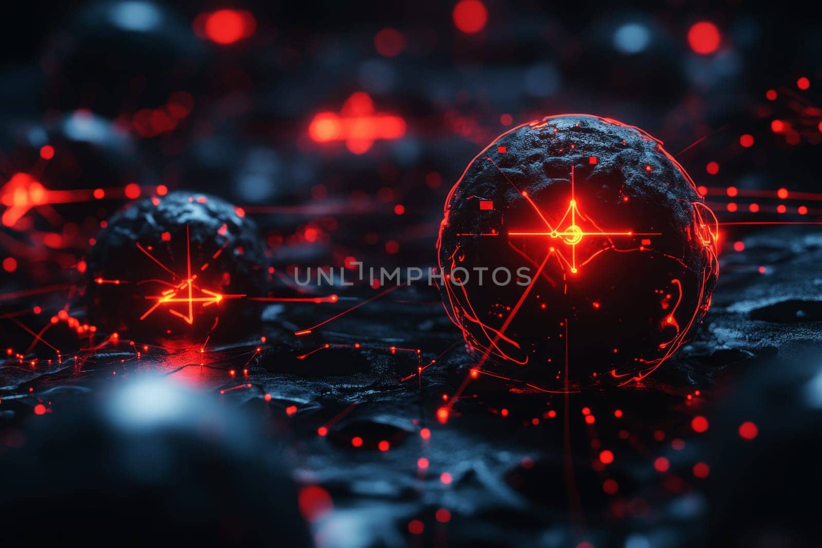 Laser beams targeting cancer cells, representing precise cancer treatment..