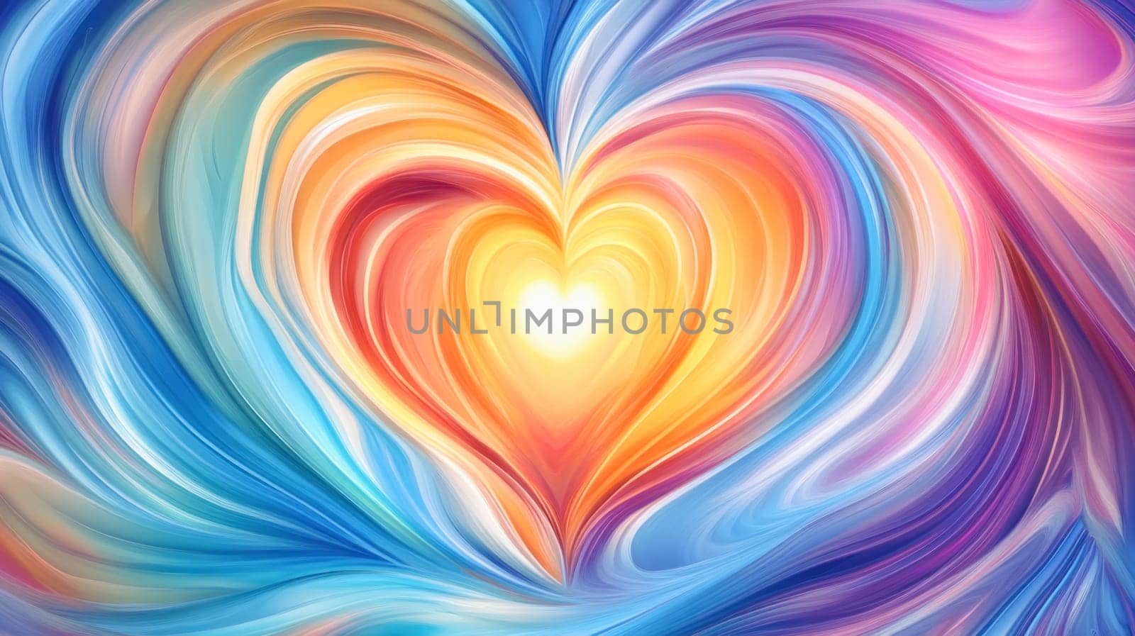 Vibrant heart formed by swirling, colorful light beams evokes feelings of love, passion, and joy