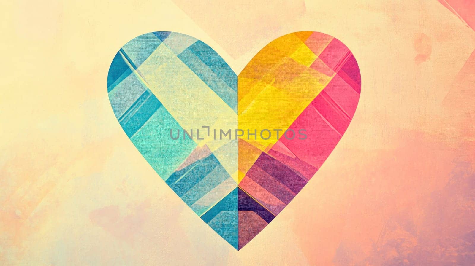 Geometric heart composed of colorful triangles evokes feelings of love, affection, and connection