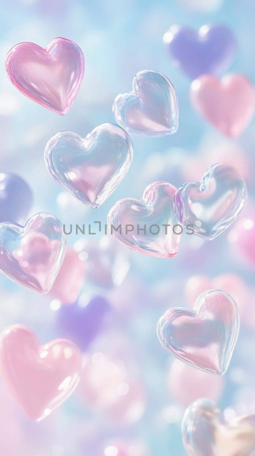Many pastel colored hearts floating, creating a romantic atmosphere, perfect for valentine's day projects