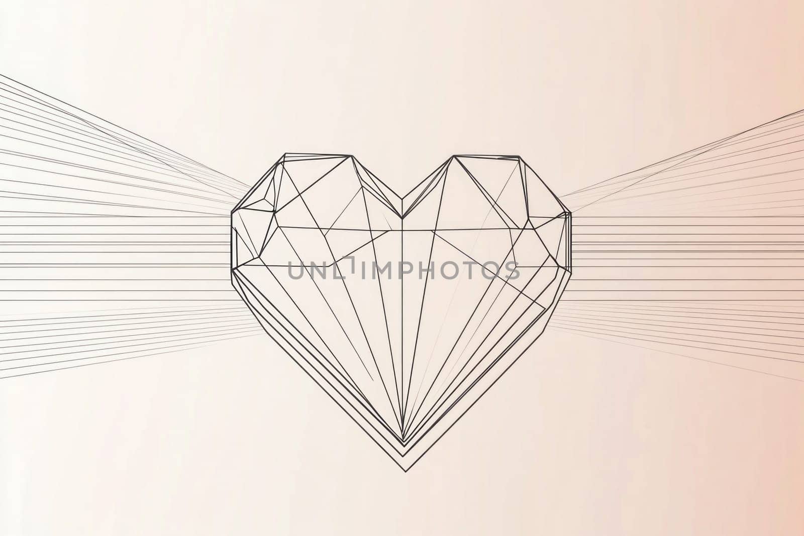 Geometric heart shape radiating lines symbolizes love, connection, and digital relationships