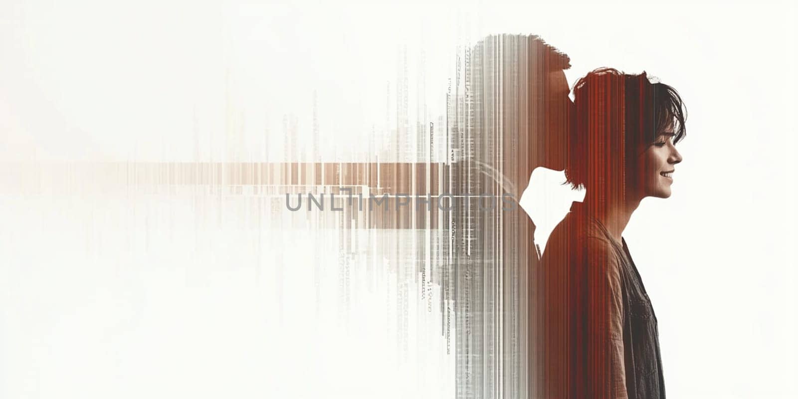 Couple kisses with digital lines for a modern abstract effect, blending love and technology in a stylish and creative way