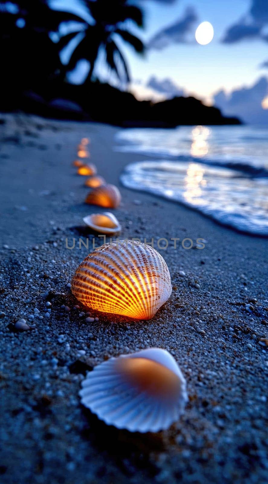 Conch Shell: delicate seashell, beach setting, tranquil ambiance, coastal beauty, sandy shore, peaceful sound, natural ornament, oceanic charm, serene atmosphere, captivating ocean view,