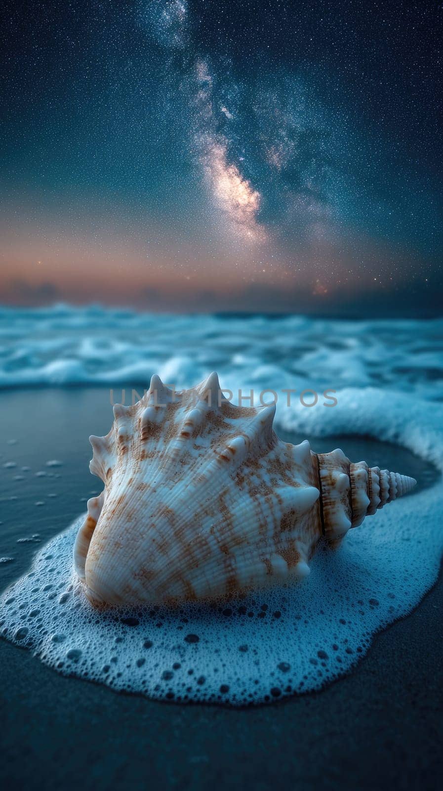 Seashell Treasure: smooth conch, ocean breeze, coastal elegance, shoreline serenity, beachside retreat, calming environment, romantic vibes, sea breeze, nature's artistry