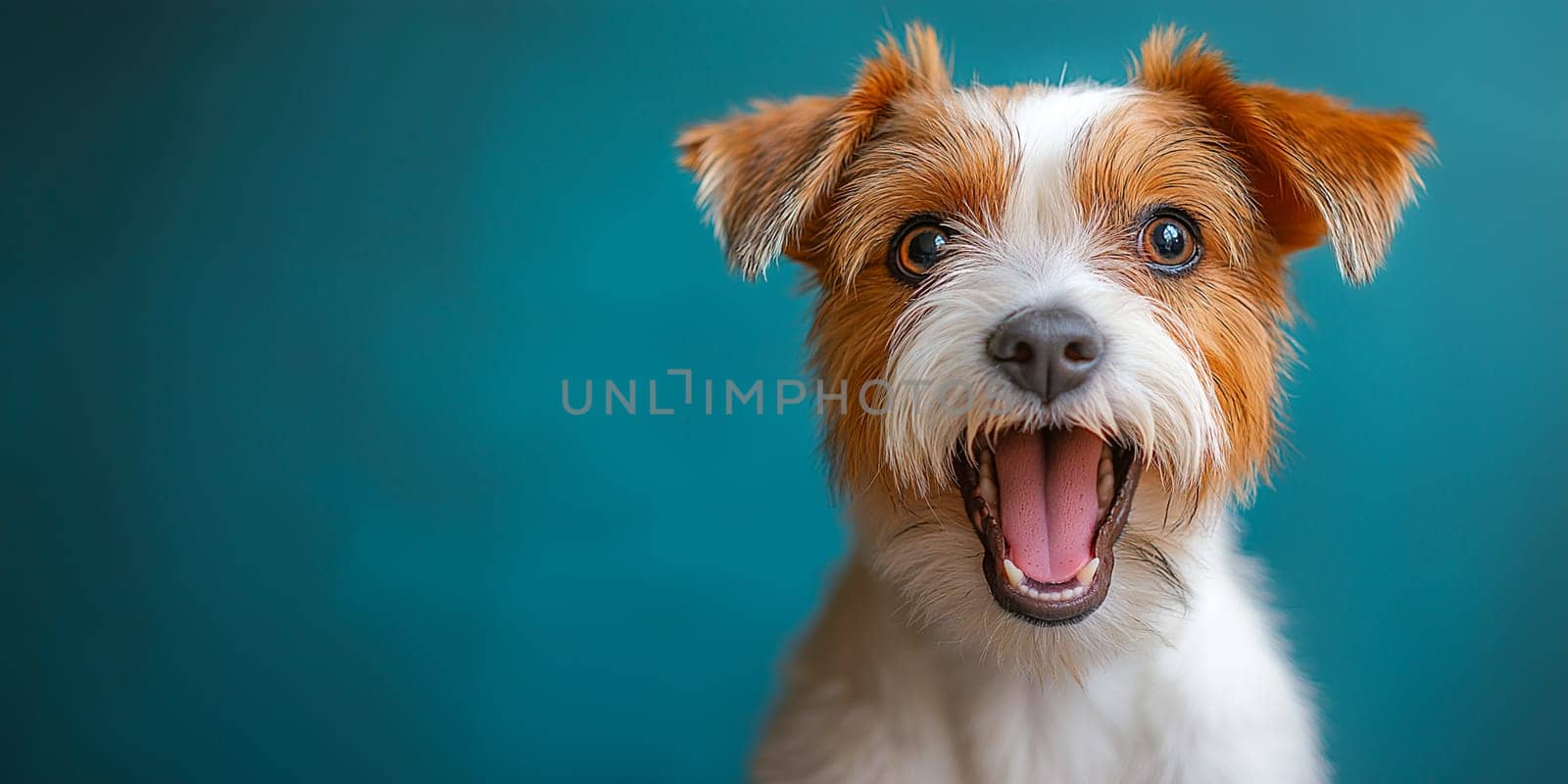 A dog with a big smile on its face is looking at the camera. The dog's tongue is sticking out, and it is happy