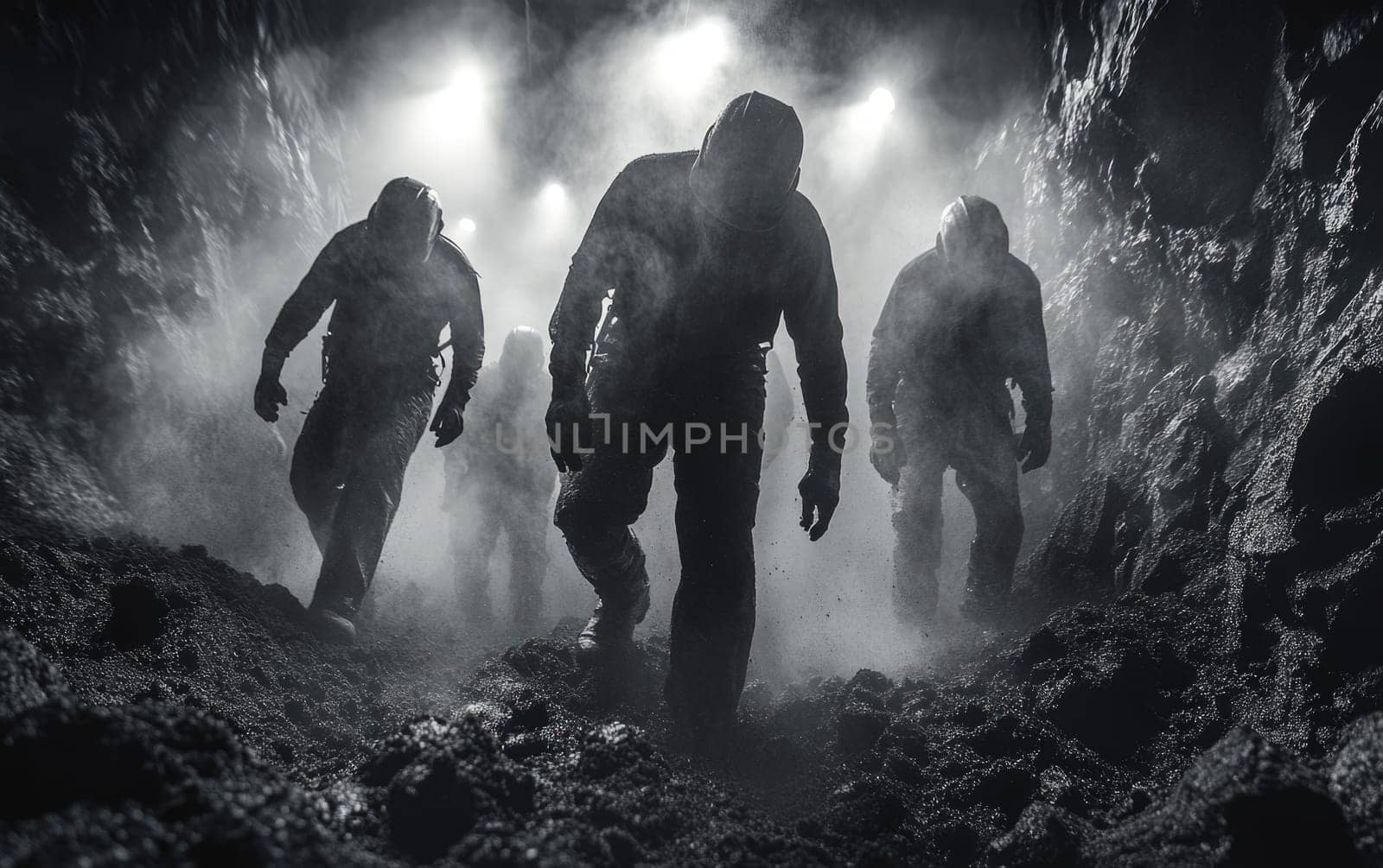 Strength in labor: a miner working deep underground navigating the rugged terrain with determination highlighting the resilience and dedication of individuals in the mining industry