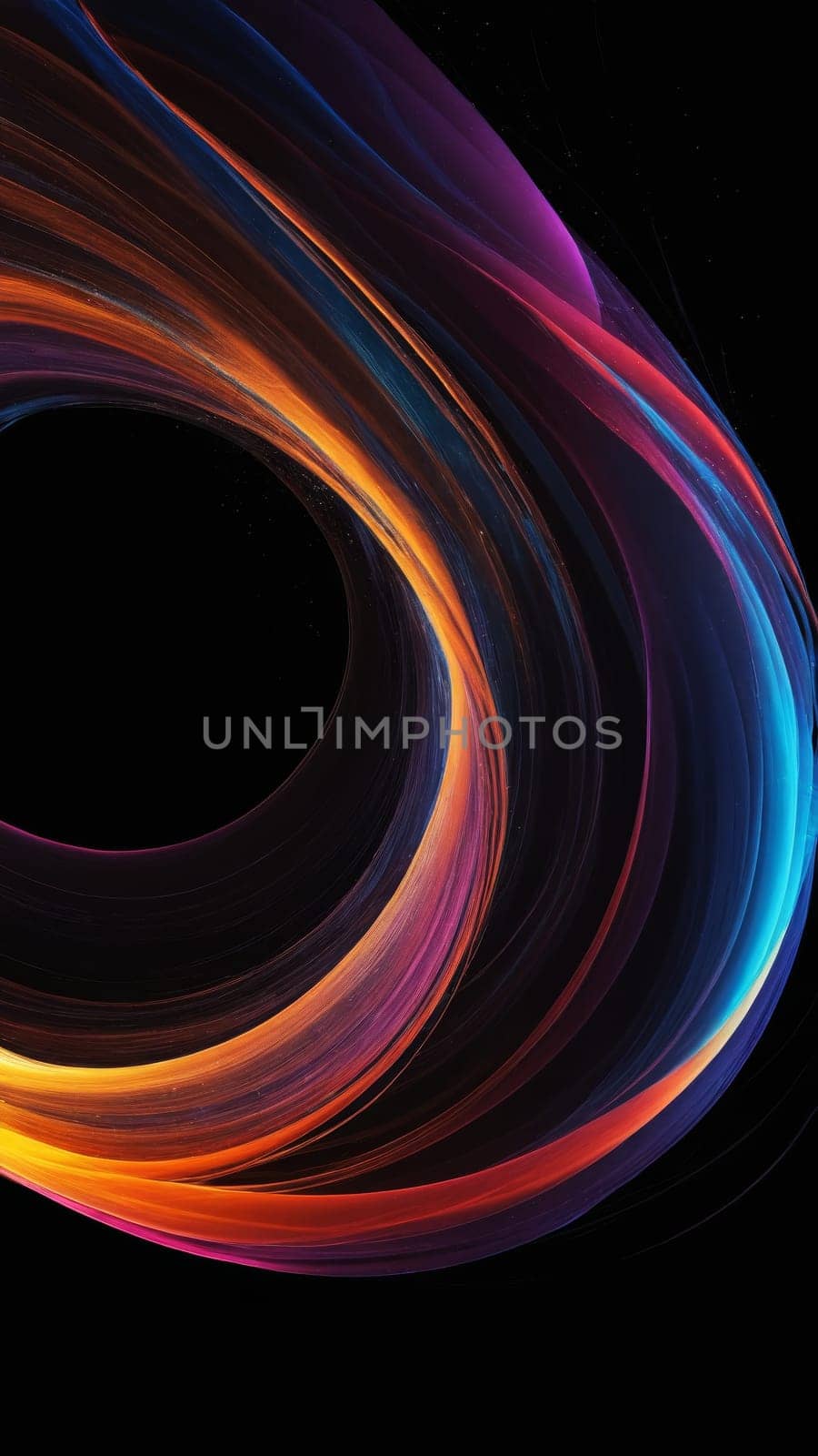 A mesmerizing blend of vibrant colors swirls gracefully, forming an abstract design that captivates the eye. The artwork radiates energy and motion, highlighting the beauty of color interplay.
