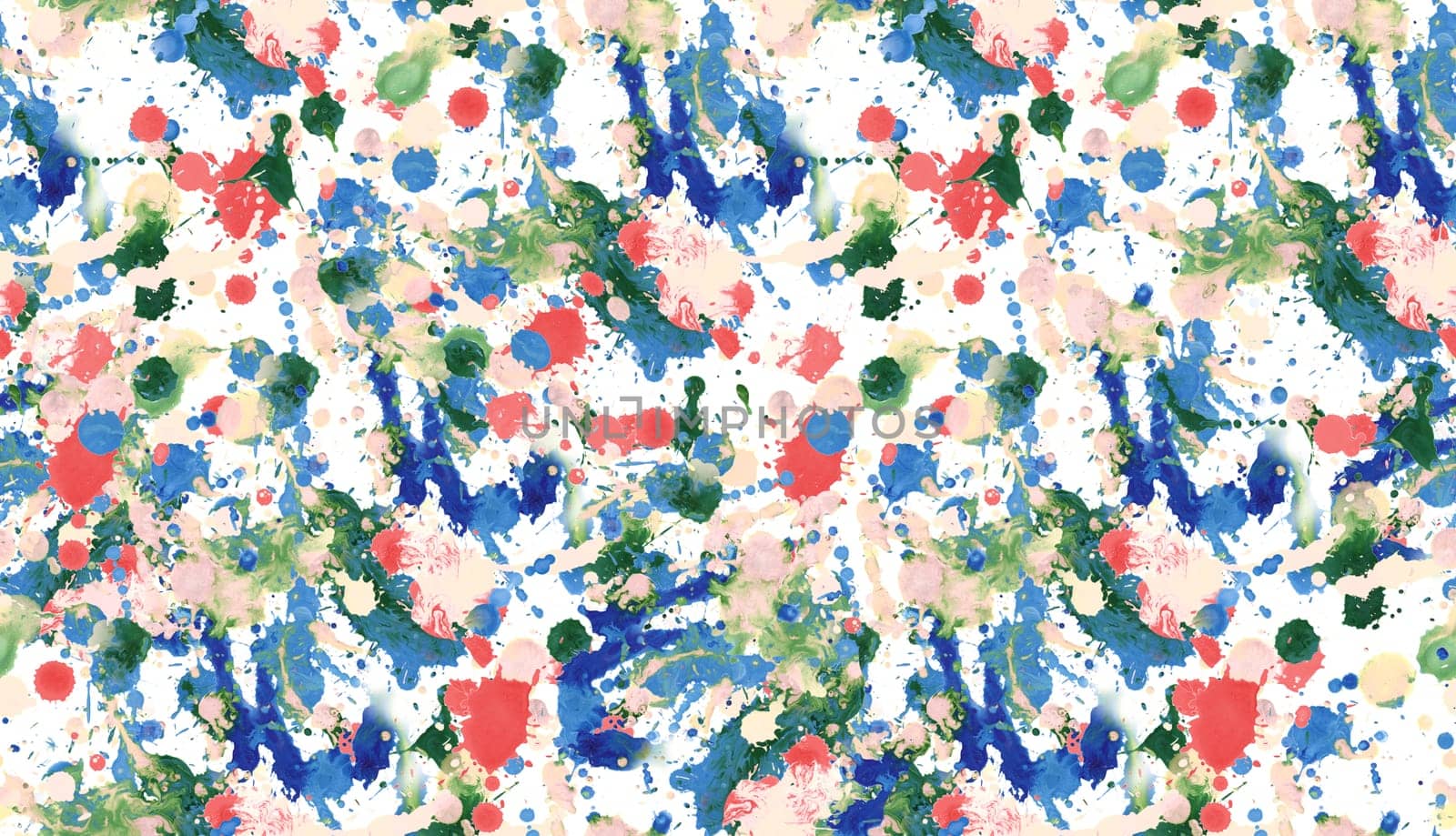 Seamless pattern with abstract creative blots and splashes painted with gouache for paint box design