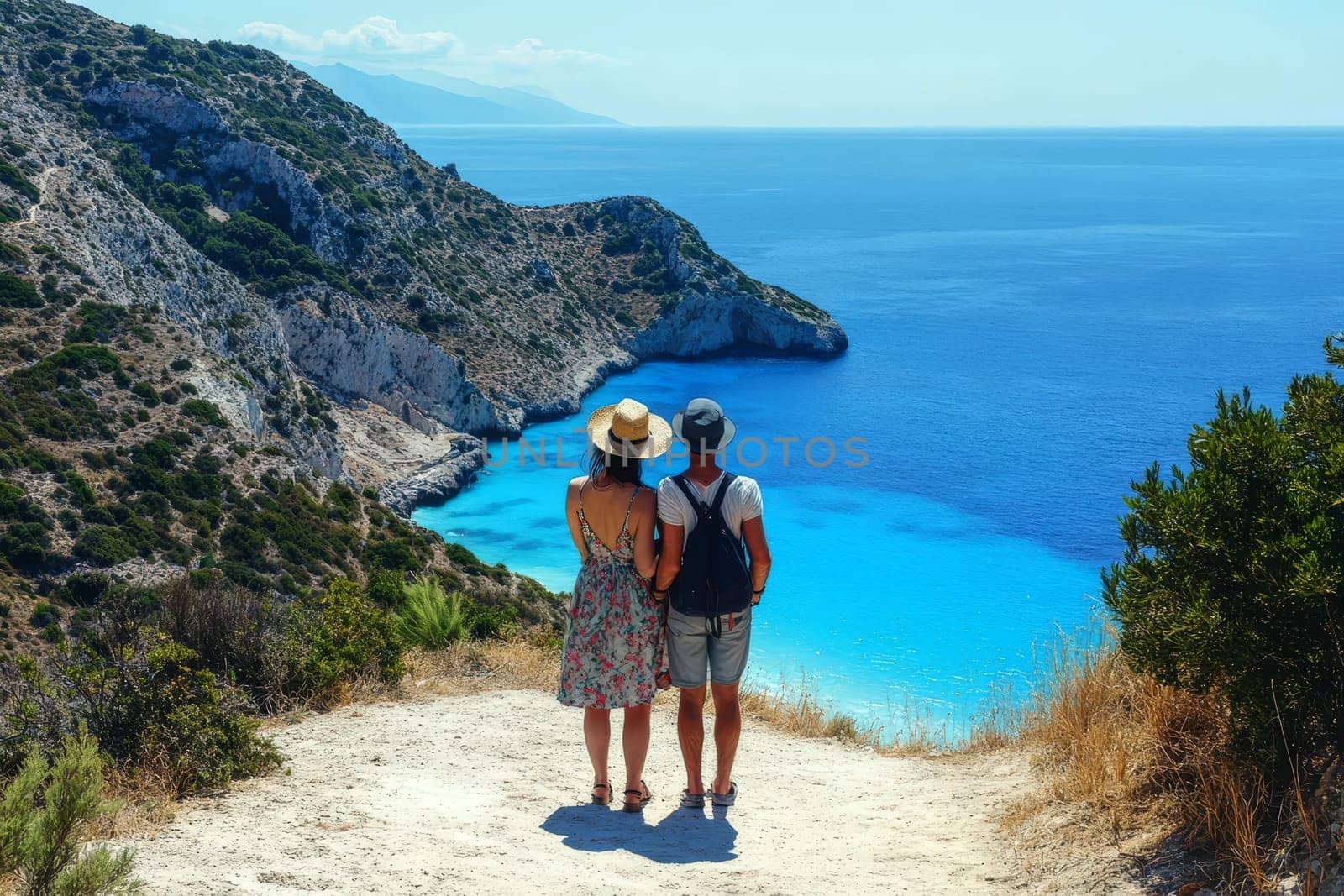 rear shot happy young loving couple standing high hill looking to scenic sea vacation --ar 3:2 --stylize 50 --v 6.1 Job ID: a421aed5-b83b-4089-b3eb-7e6f0f39d256