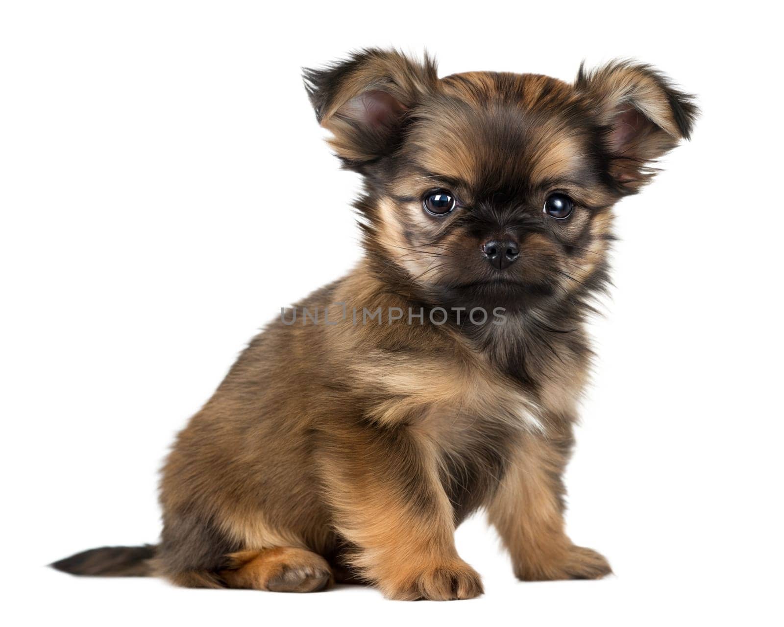 Affenpinscher dog puppy isolated on white background. Affenpinscher puppy sitting and looking at camera on white background. Ai generated image