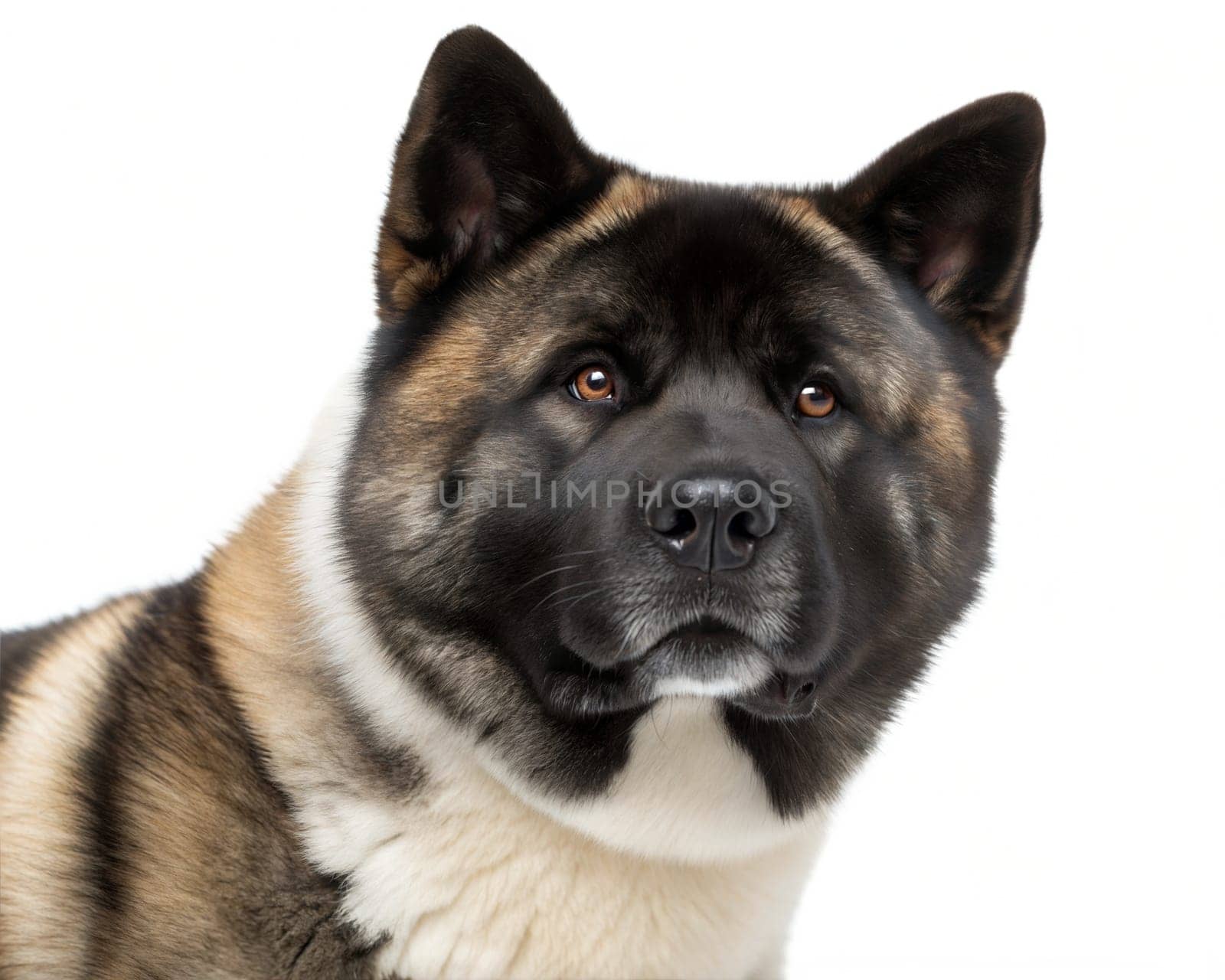 American Akita Inu portrait looking at camera isolated on white background. American Akita Inu headshot on white background. ai generated