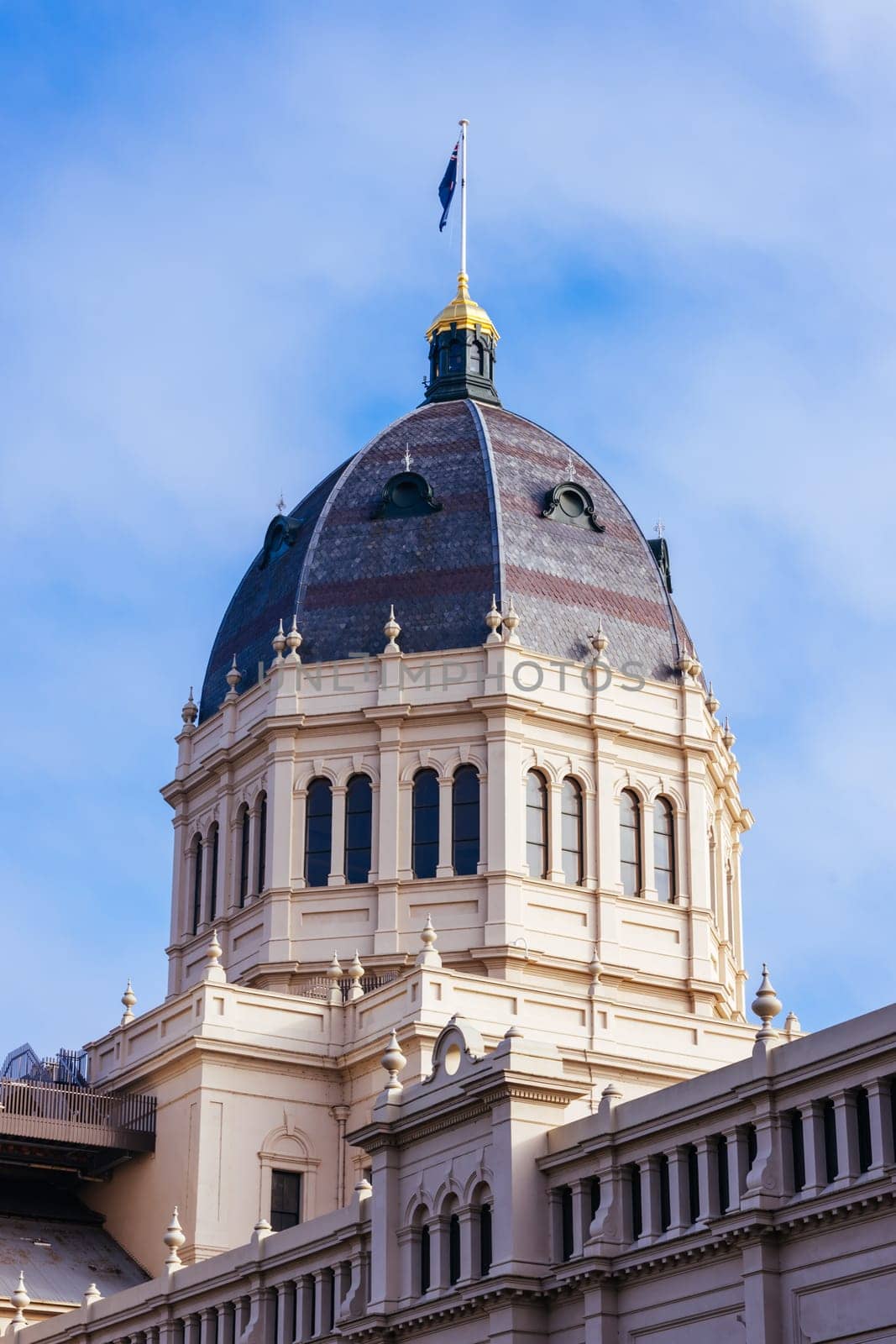 MELBOURNE, AUSTRALIA - AUGUST 1, 2024: Royal Exhibition Building in Carlton Gardens on a clear sunny winter's day in Melbourne Australia