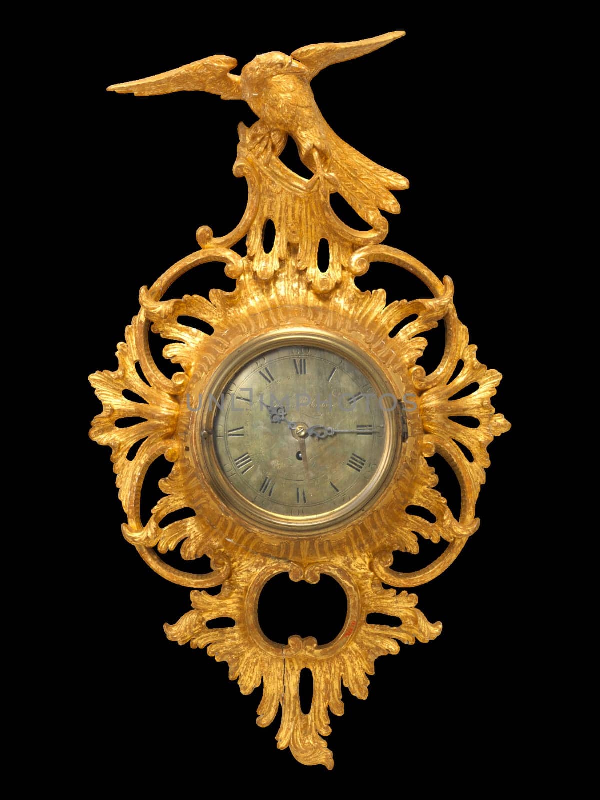 Thomas Harben II Antique Gilt Wall Clock with Calendar - Ornate, Decorative, 18th Century