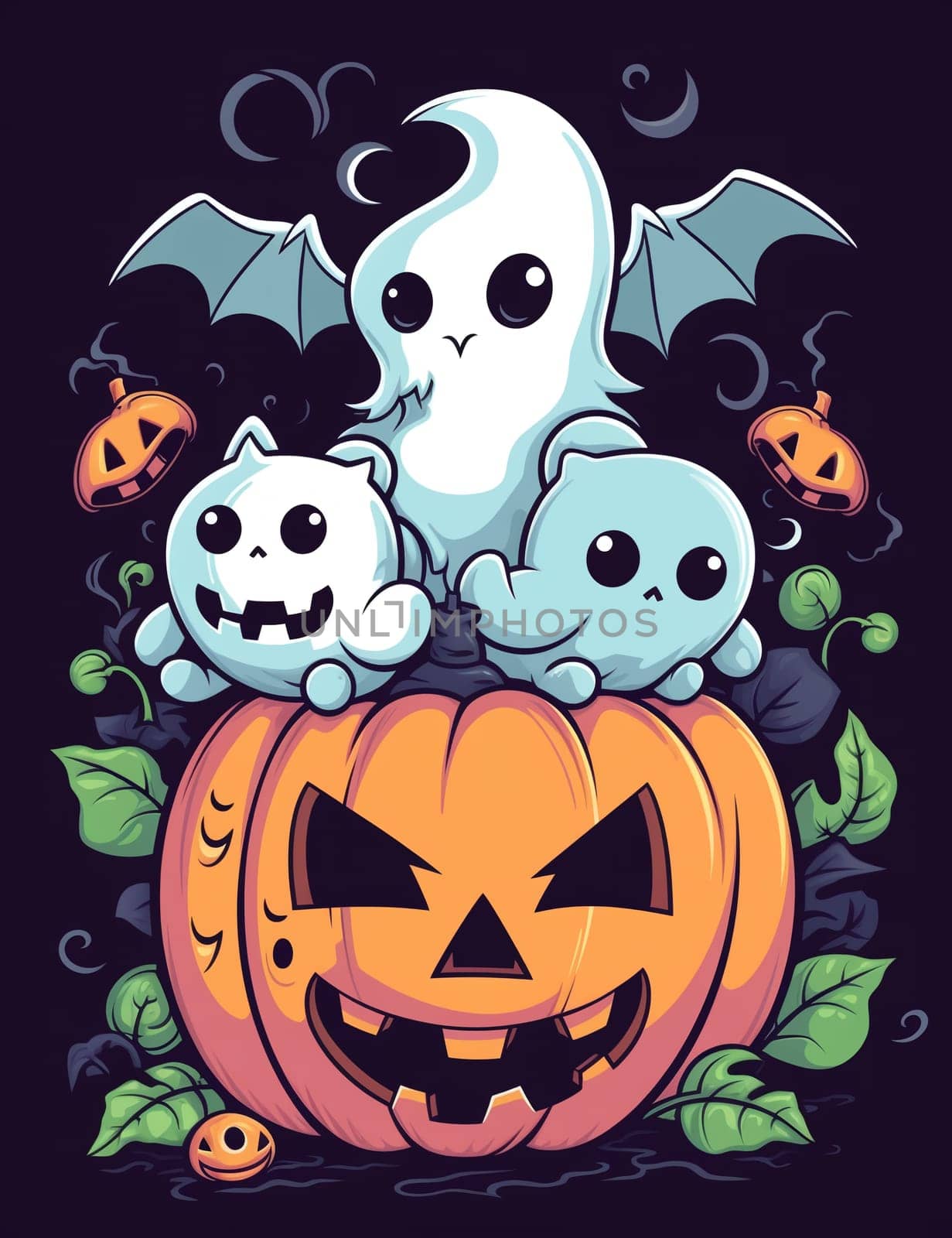 Halloween ghost with pumpkins.  by AndreyKENO