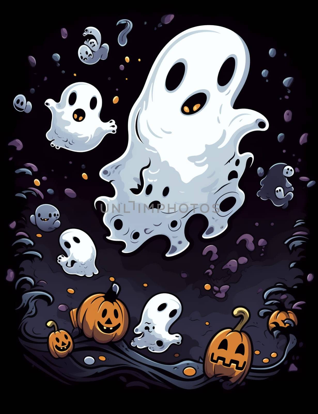 Halloween ghost with pumpkins.  by AndreyKENO