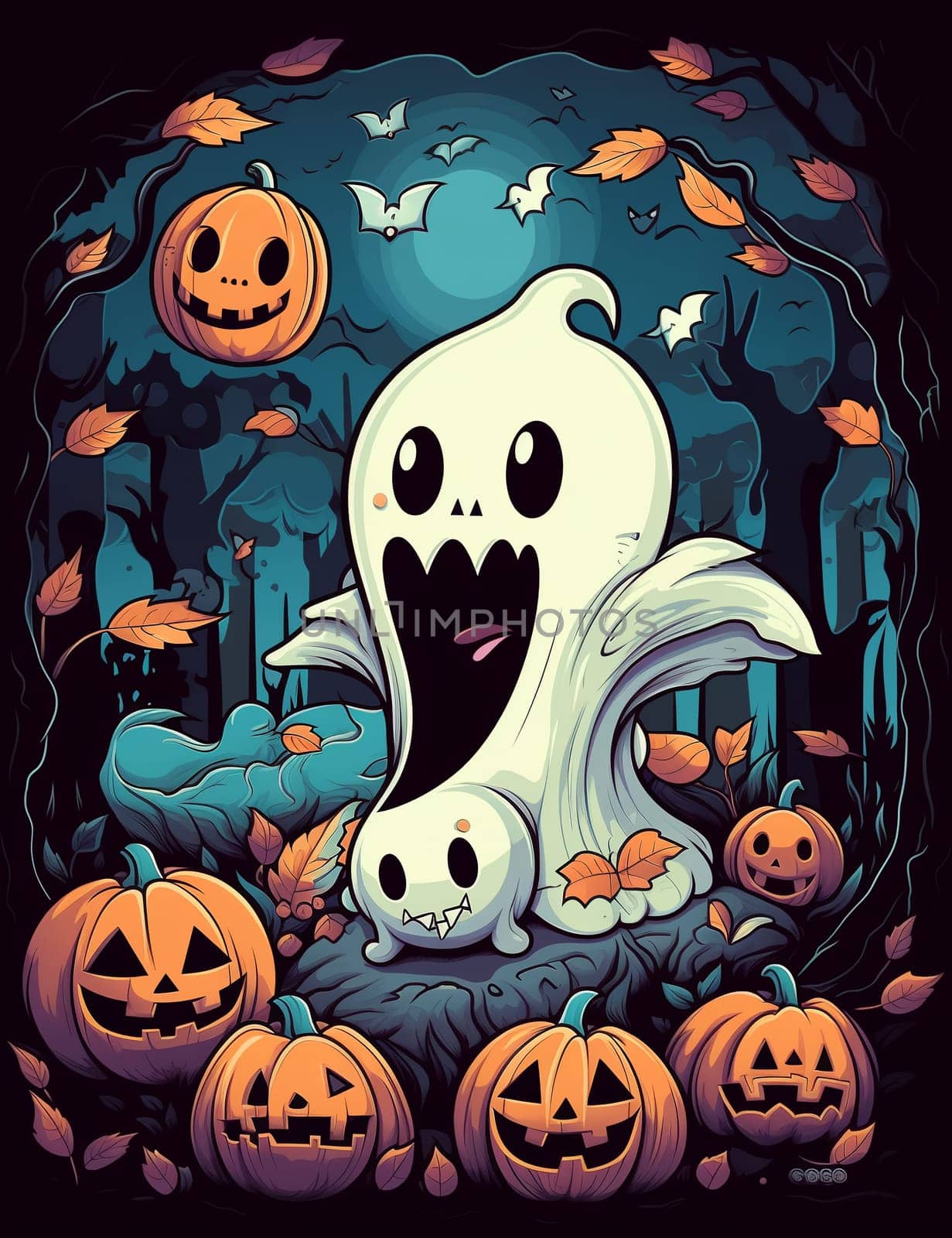 Halloween ghost with pumpkins.  by AndreyKENO