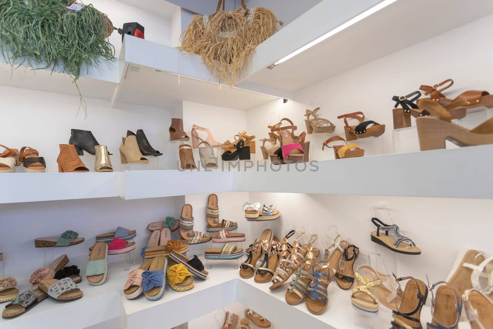 Corfu, Greece-September 15, 2023: Elegant women's shoes displayed in a shoe shop