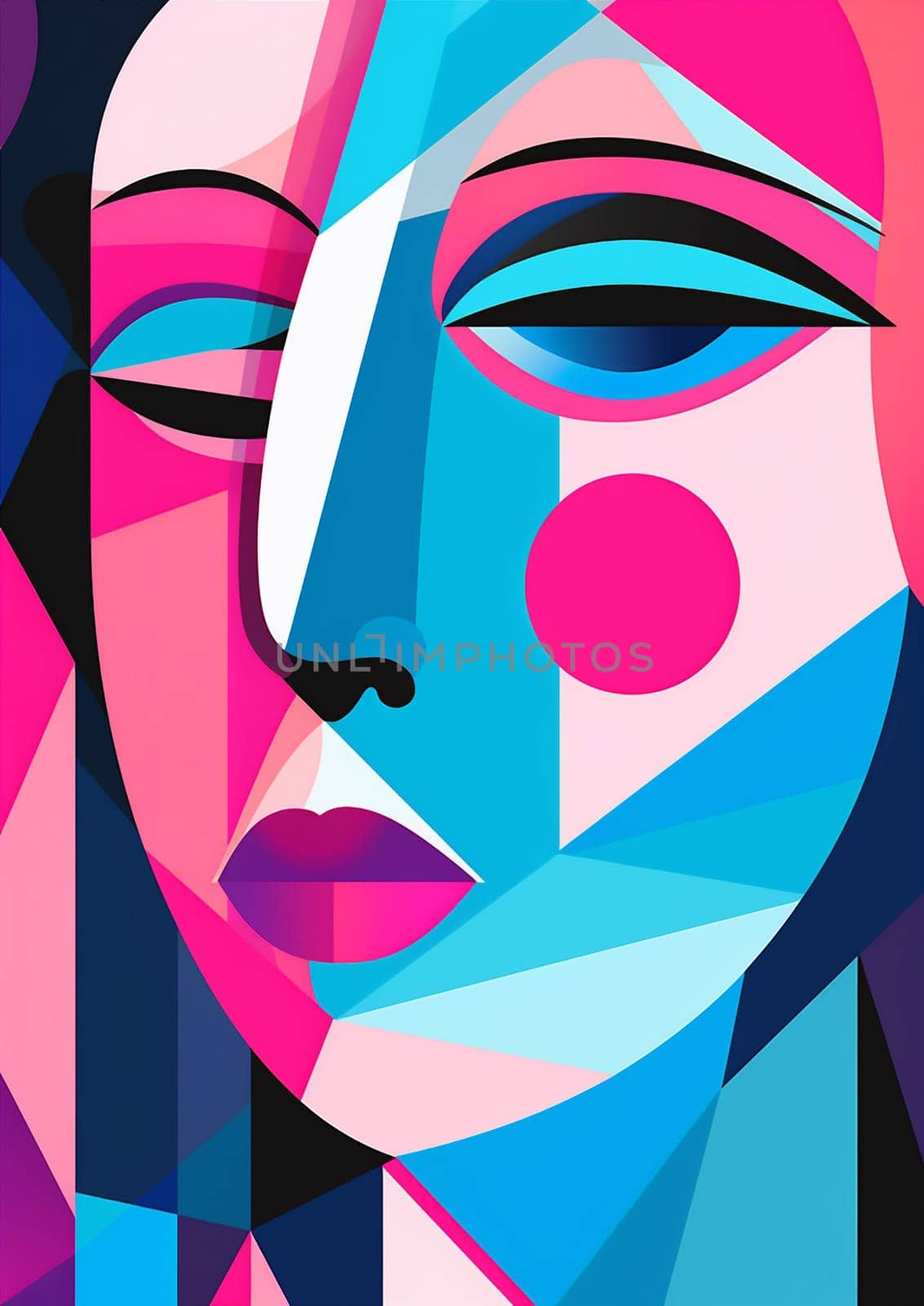 fashion woman modern black cubism graphic face cubist poster abstract portrait. Generative AI. by Vichizh