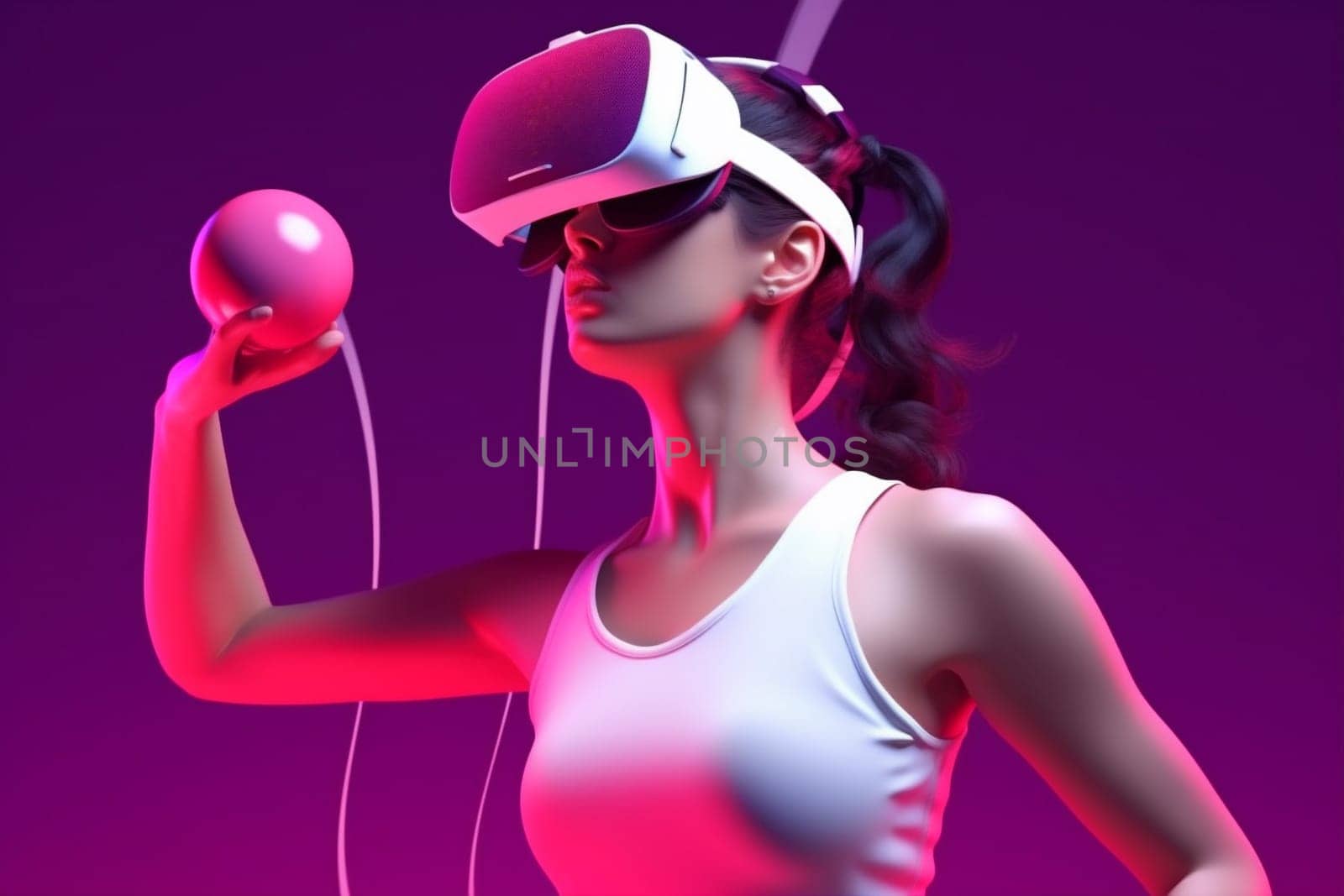 technology woman reality blue internet lifestyle yoga innovation digital game smart floating 3d glasses vr neon sport virtual young goggle three-dimensional. Generative AI.