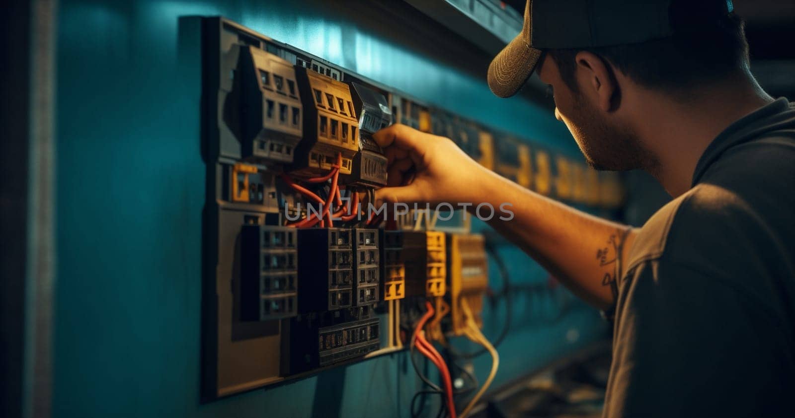 Man industrial technician power engineer professional repairman cabling equipment inspector installing check electricity worker electrician working maintenance construction repairing