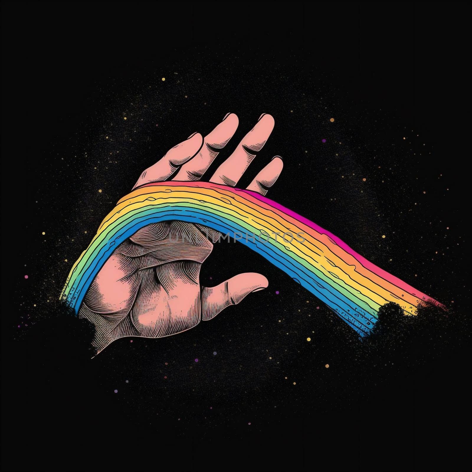 right rainbow human person sign hand fist power female gay. Generative AI. by Vichizh